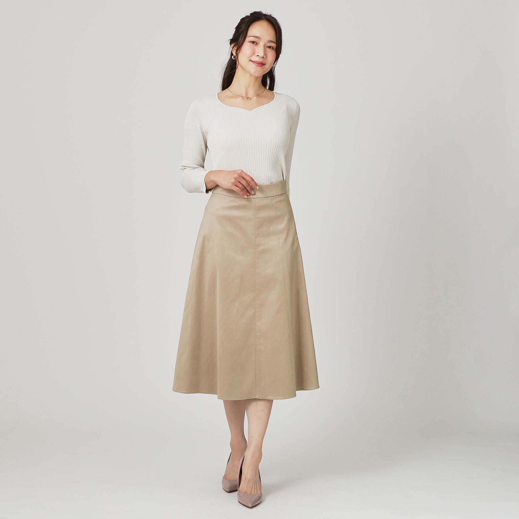 COUP DE CHANCE「【手洗い可／日本製／セットアップ可】スェード調素材フレアスカート」|スカート|