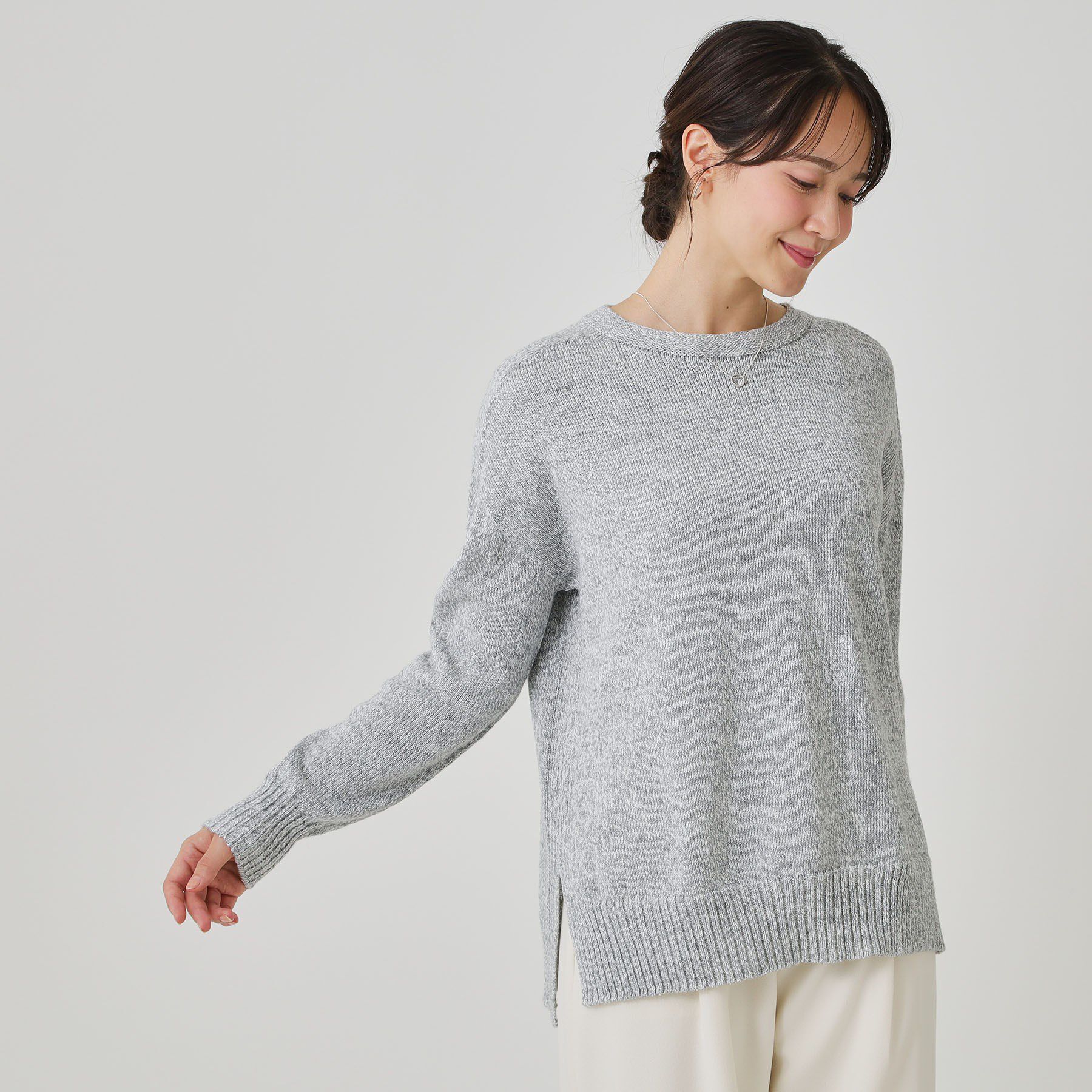 COUP DE CHANCE「【手洗い可／日本製】ヒップ丈ニットトップス」|ニット・セーター|ライトグレー(011