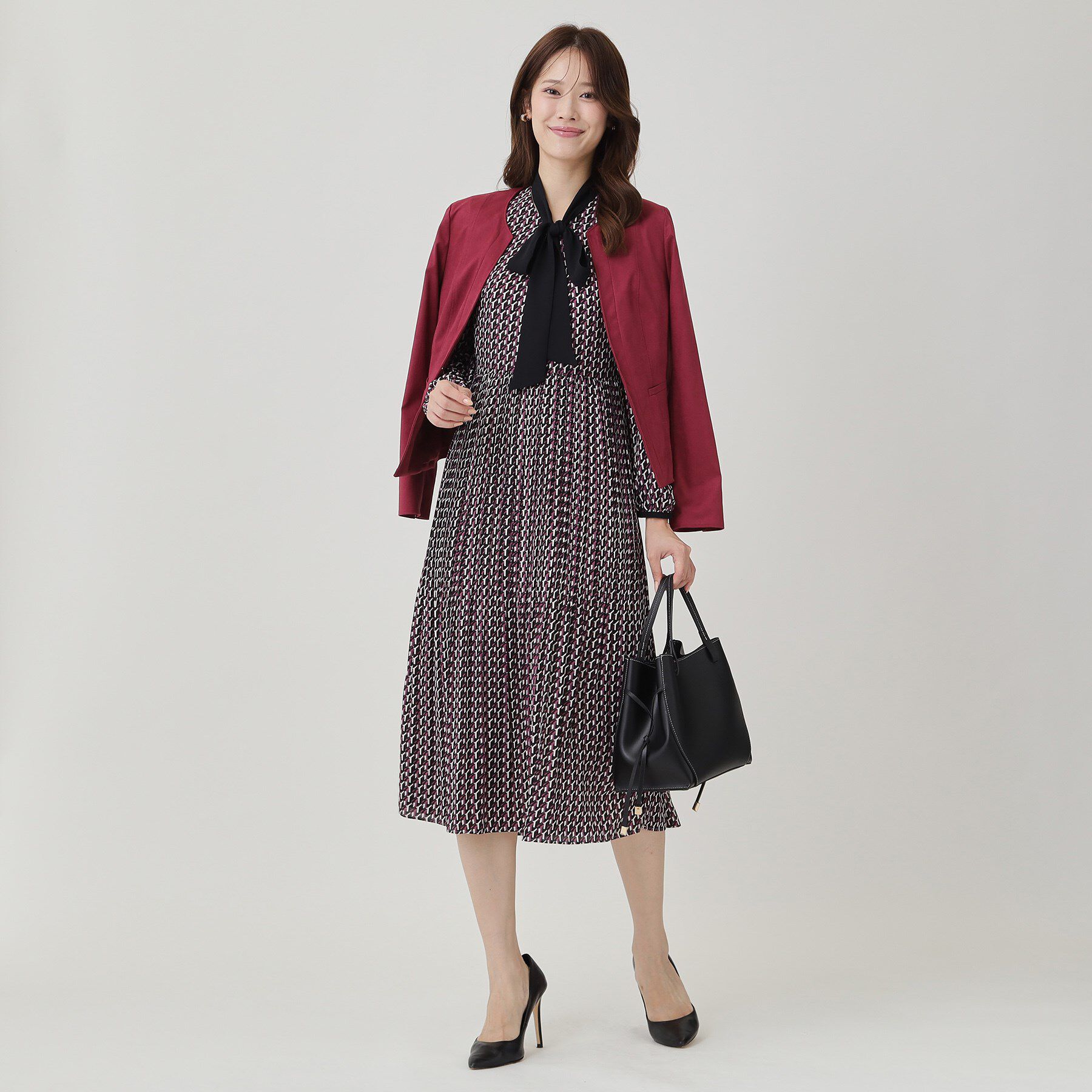 COUP DE CHANCE「【ボウ取外し可】幾何柄プリーツワンピース」|ワンピース|