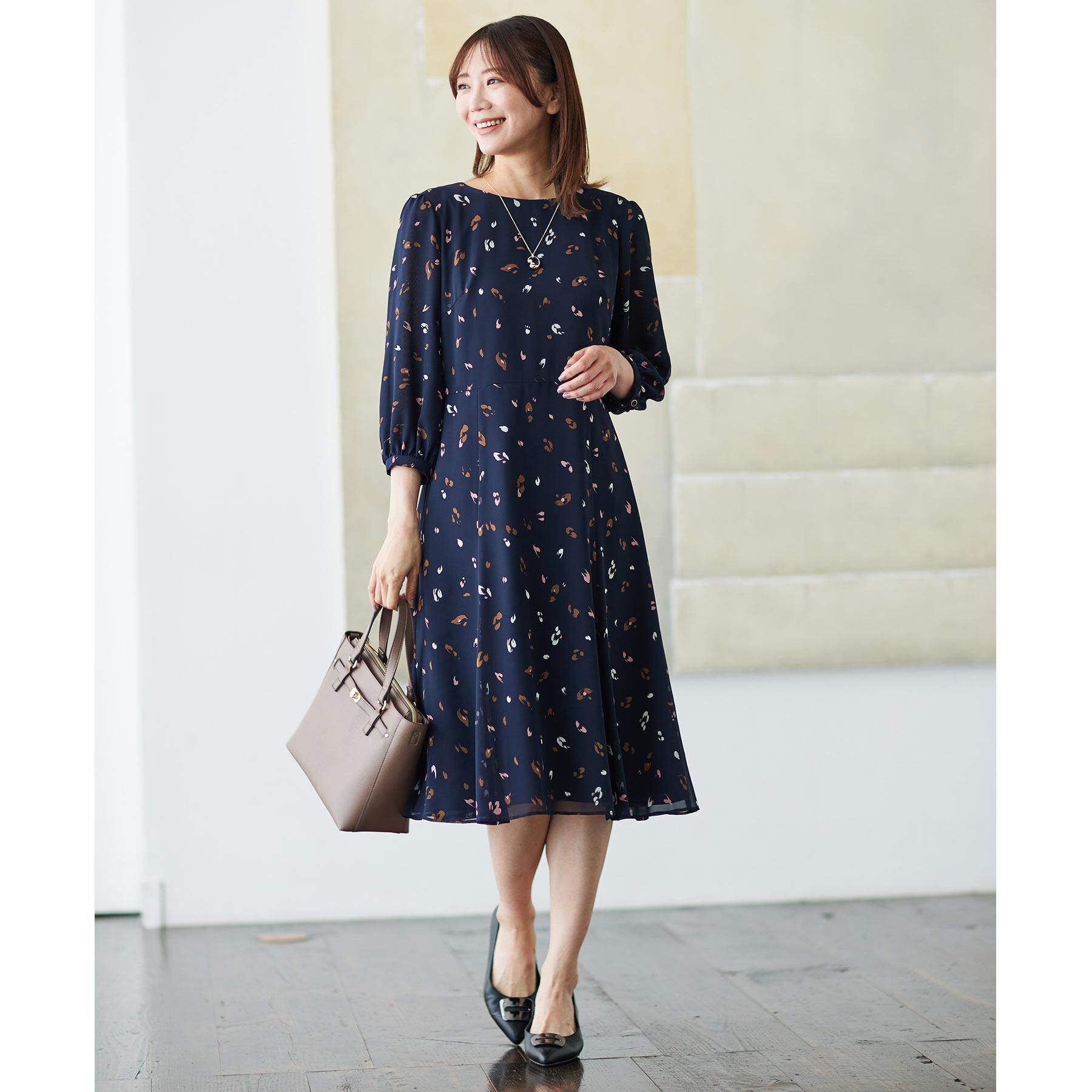 Reflect「【ウエストリボン付き】フレアプリントワンピース」|ワンピース|