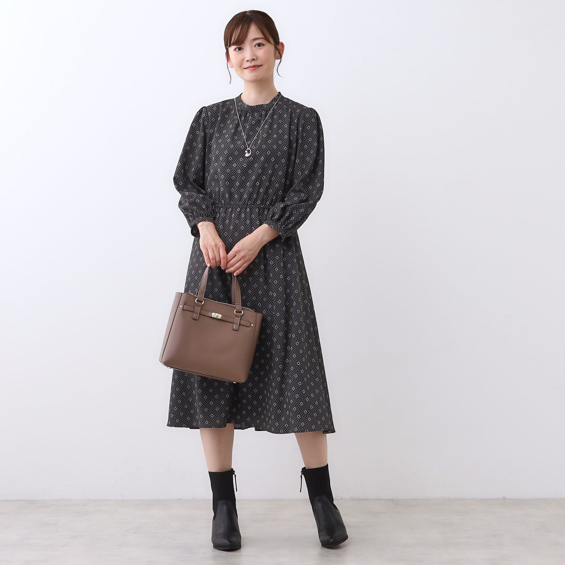 Reflect「【きちんと見え／通勤／セレモニーにおすすめ◎】ドット&times;ダイヤ柄ワンピース」|ワンピース|