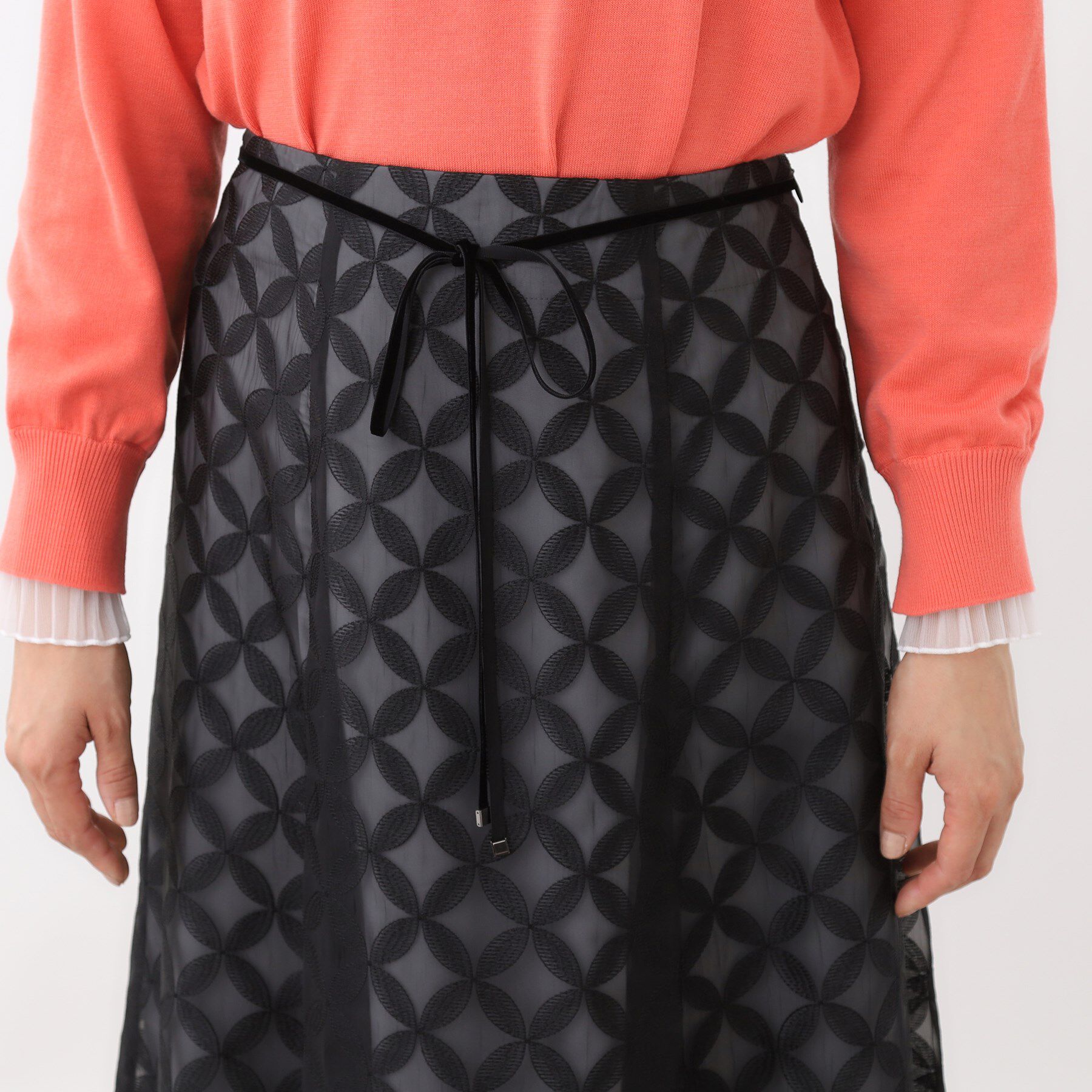 Reflect「【ウエストリボン付き】フラワー柄シアーフレアスカート」|スカート|