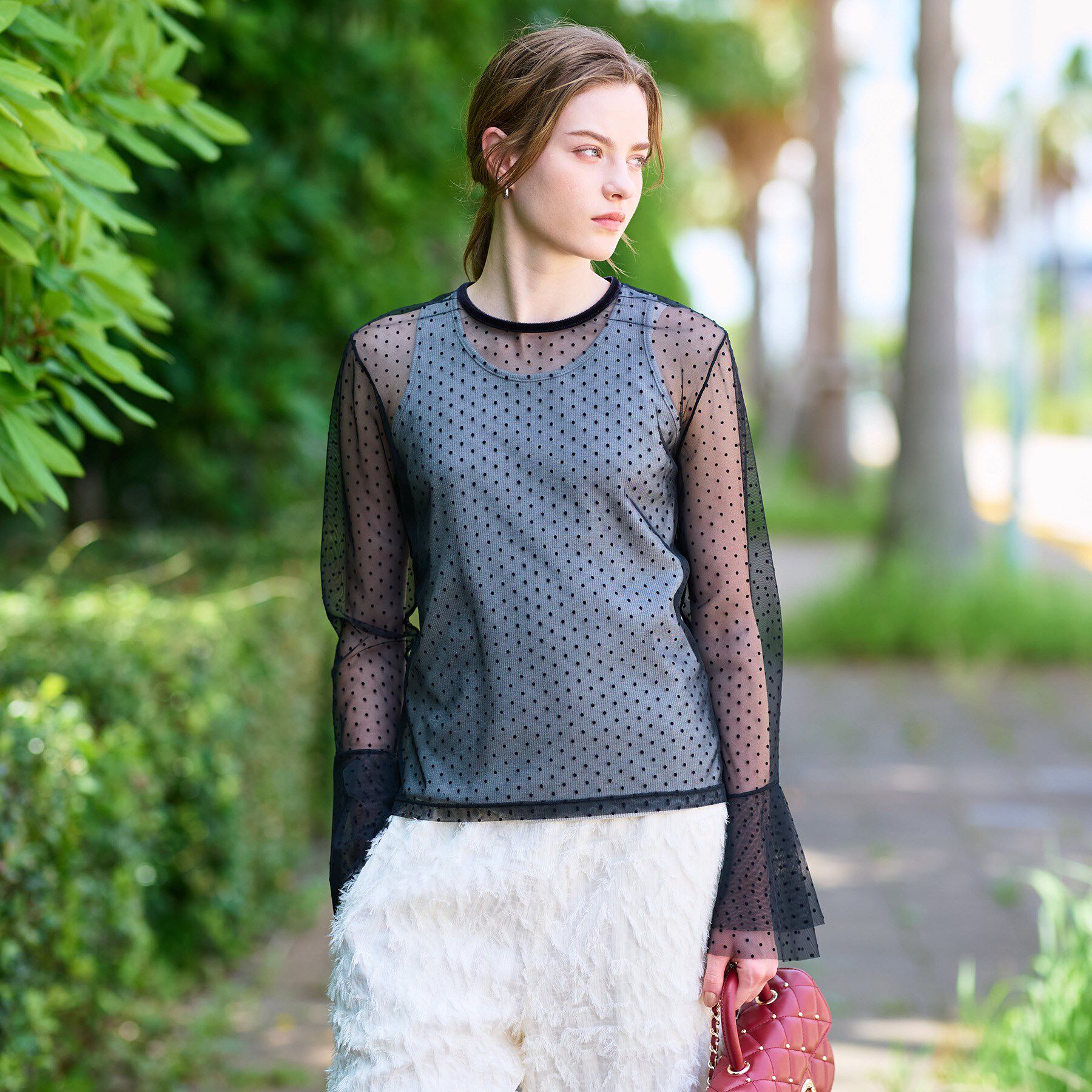 DRESSTERIOR「【洗える/シアー素材】シアードットベルスリーブカットソー」|Tシャツ・カットソー|