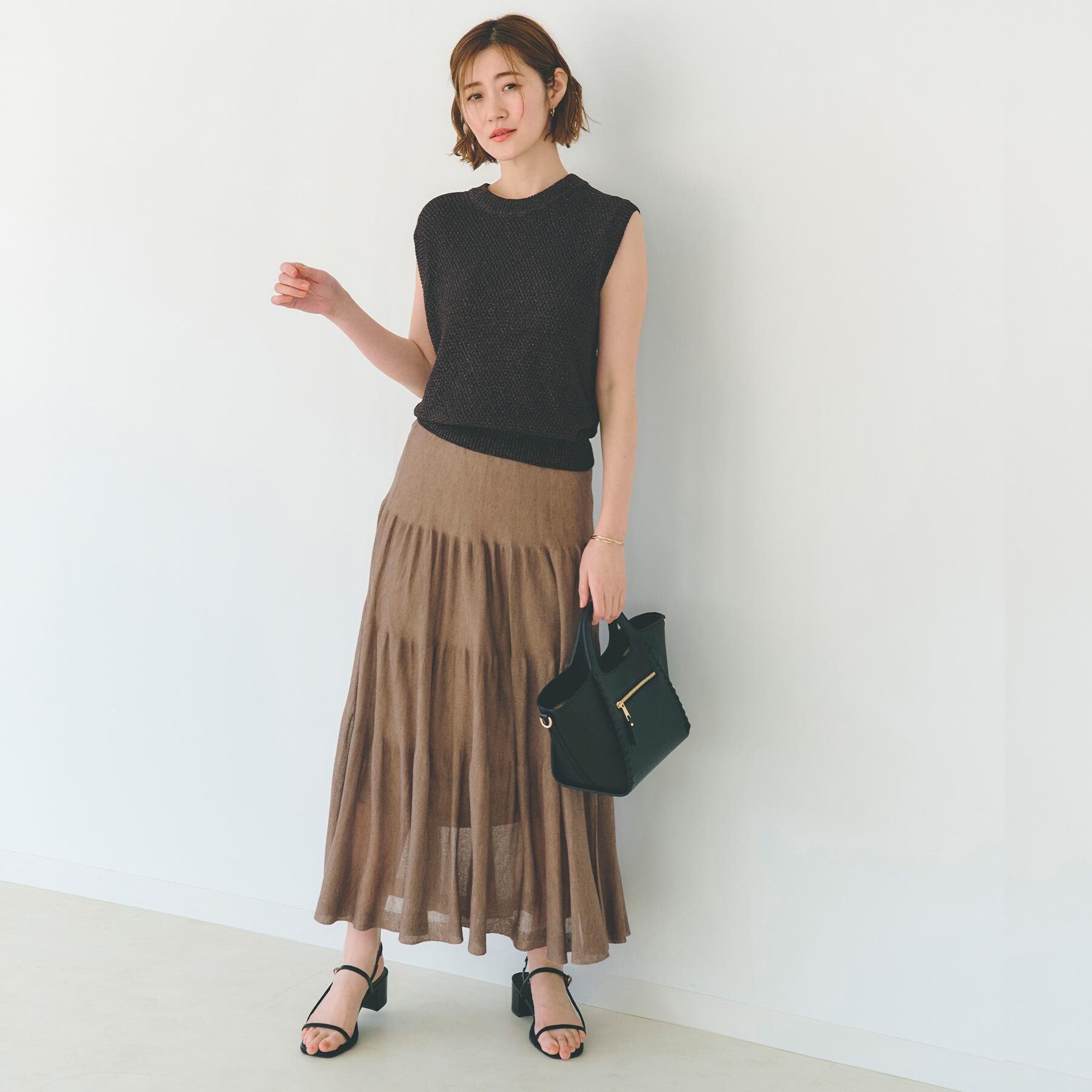 grove「ラメの上品な輝きが魅力 ラメカノコスリーブレスニット」|ニット・セーター|