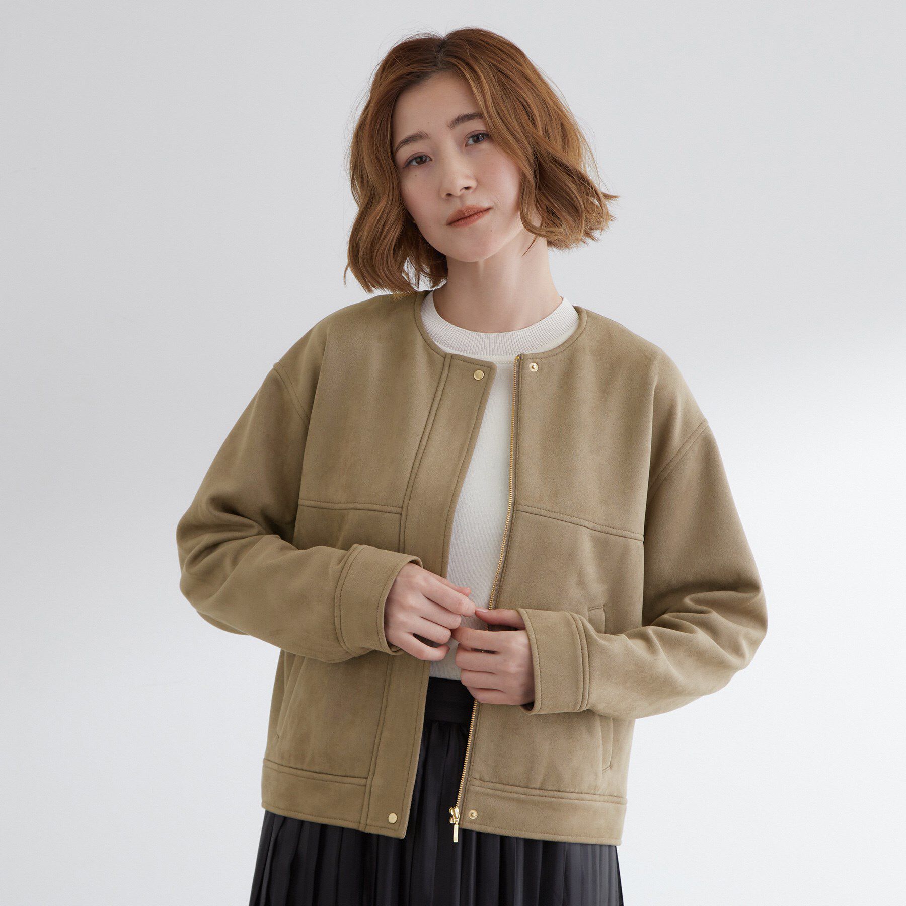 grove「日常を華やかにするスエード調ブルゾン」|ブルゾン・スタジャン|トープ(054)