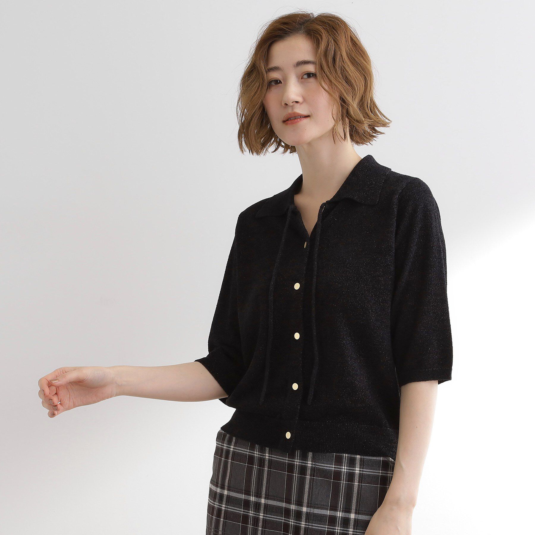 grove「華やぐラメモールで秋先取り　衿付きプルオーバーニット」|ニット・セーター|