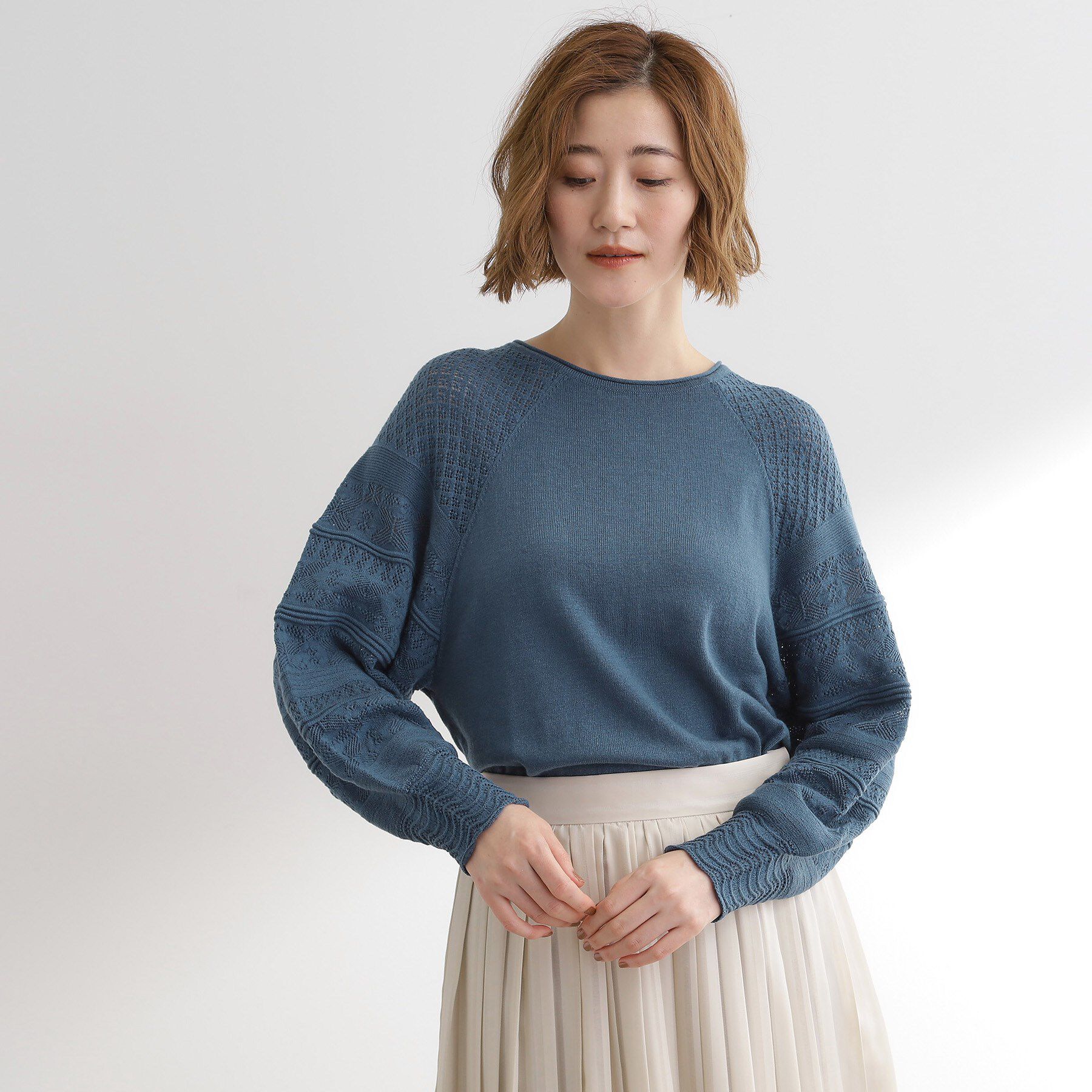 grove「【最終お値下げ！！】袖レース編みラグランスリーブニット」|ニット・セーター|ブルーグリーン(09