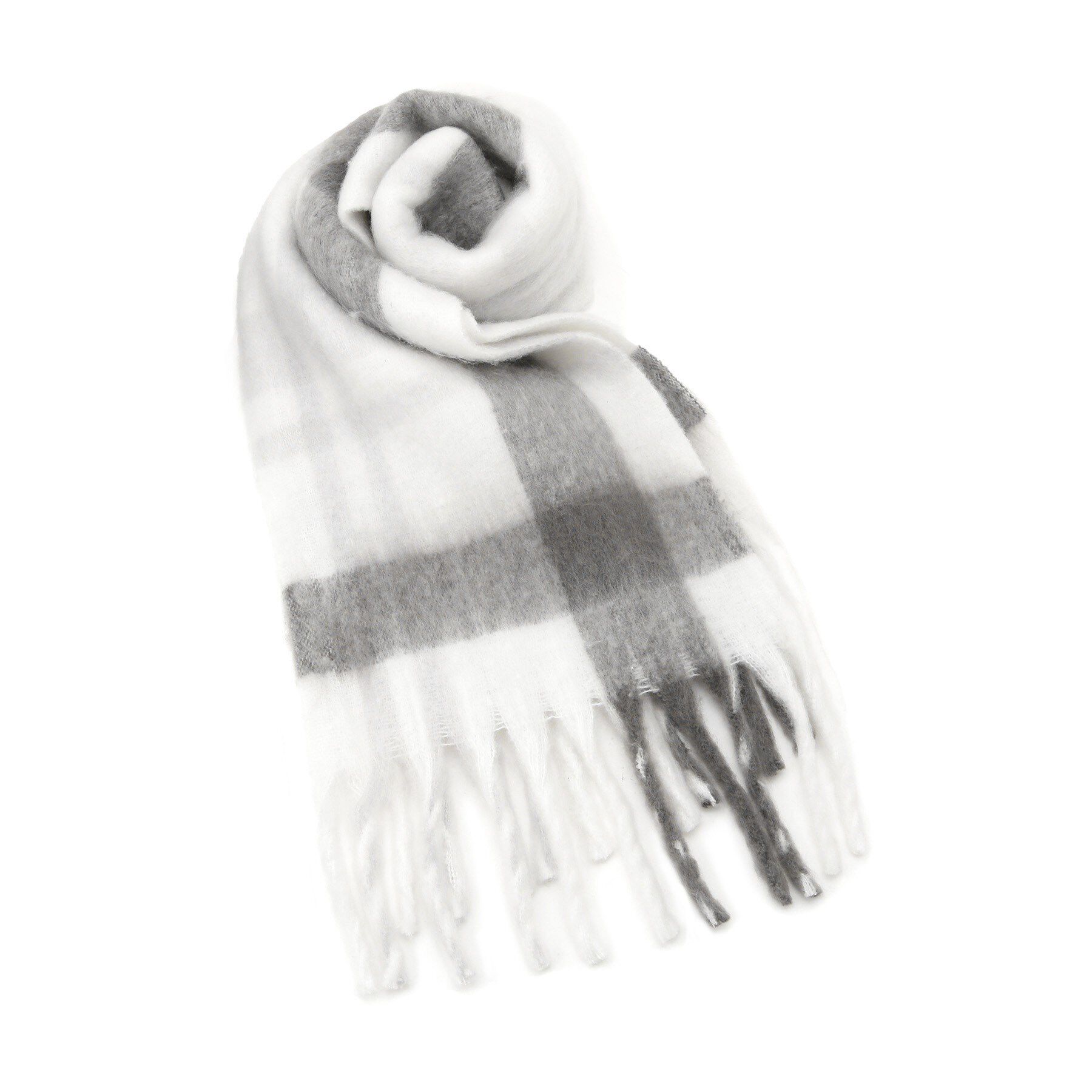 grove「ボリュームフリンジチェックマフラー」|ストール|ブラック(219)