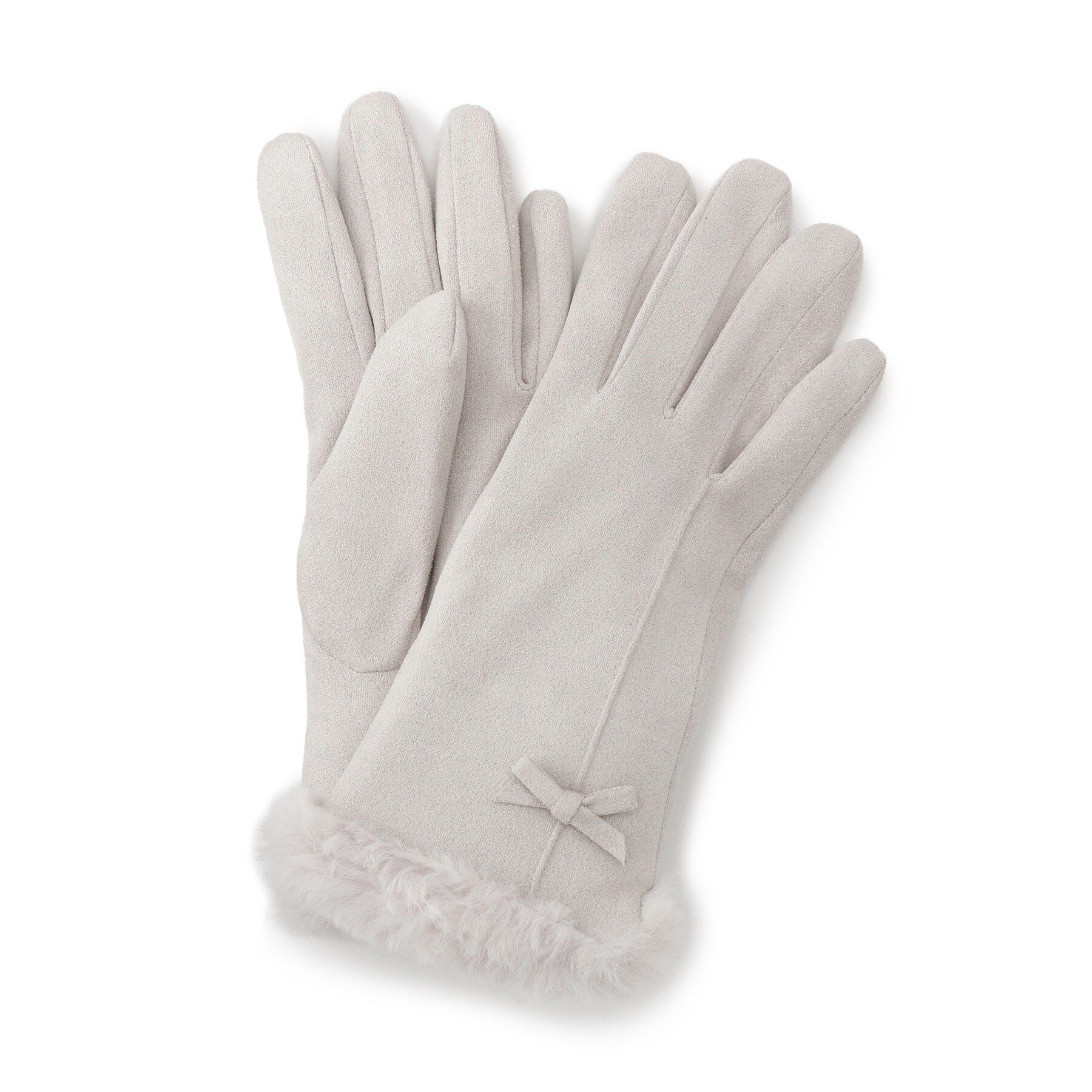 grove「ミニリボンリストフェイクファーグローブ」|手袋|グレー(012)