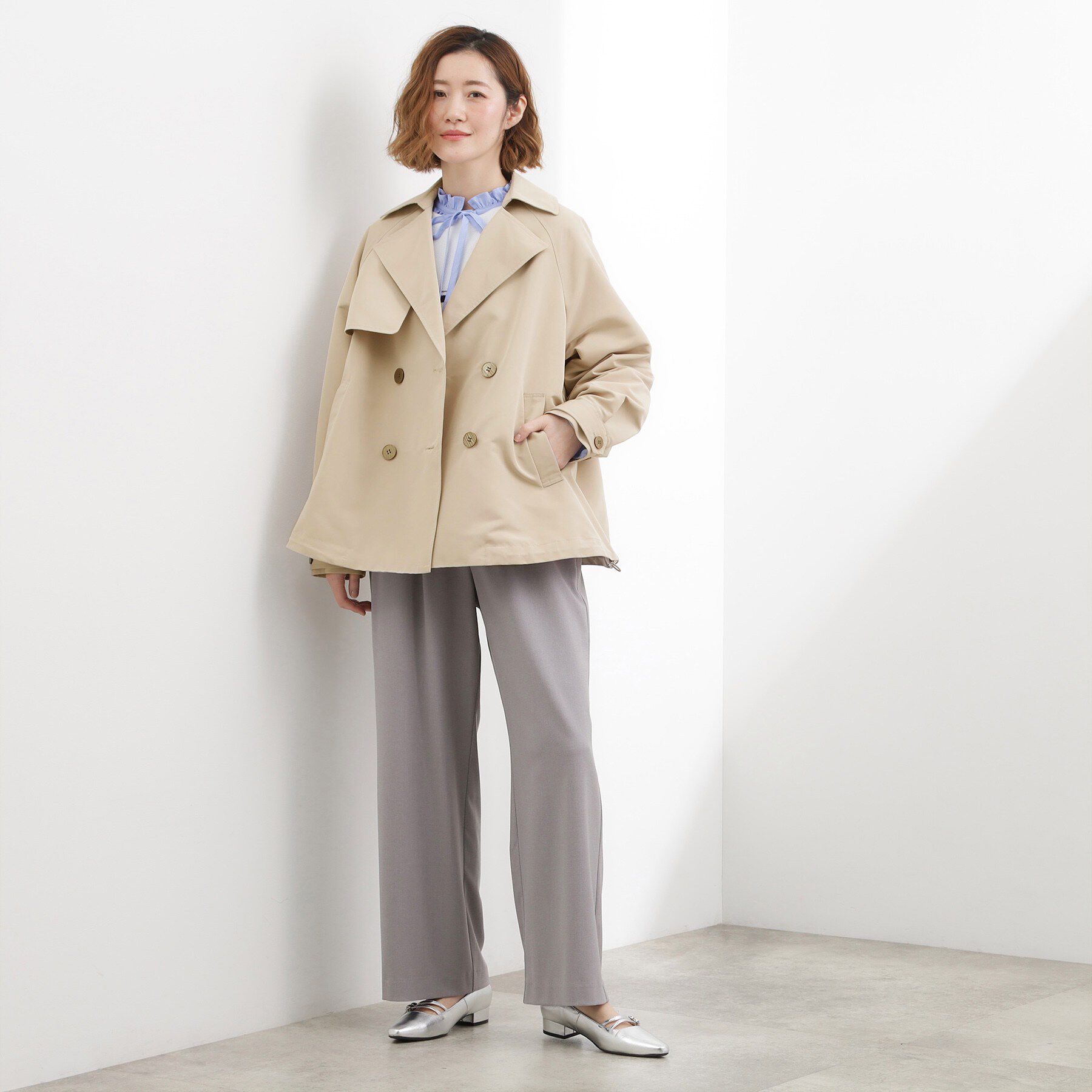 grove「【撥水／シルエット2WAY】軽やかミドルトレンチコート」|トレンチコート|
