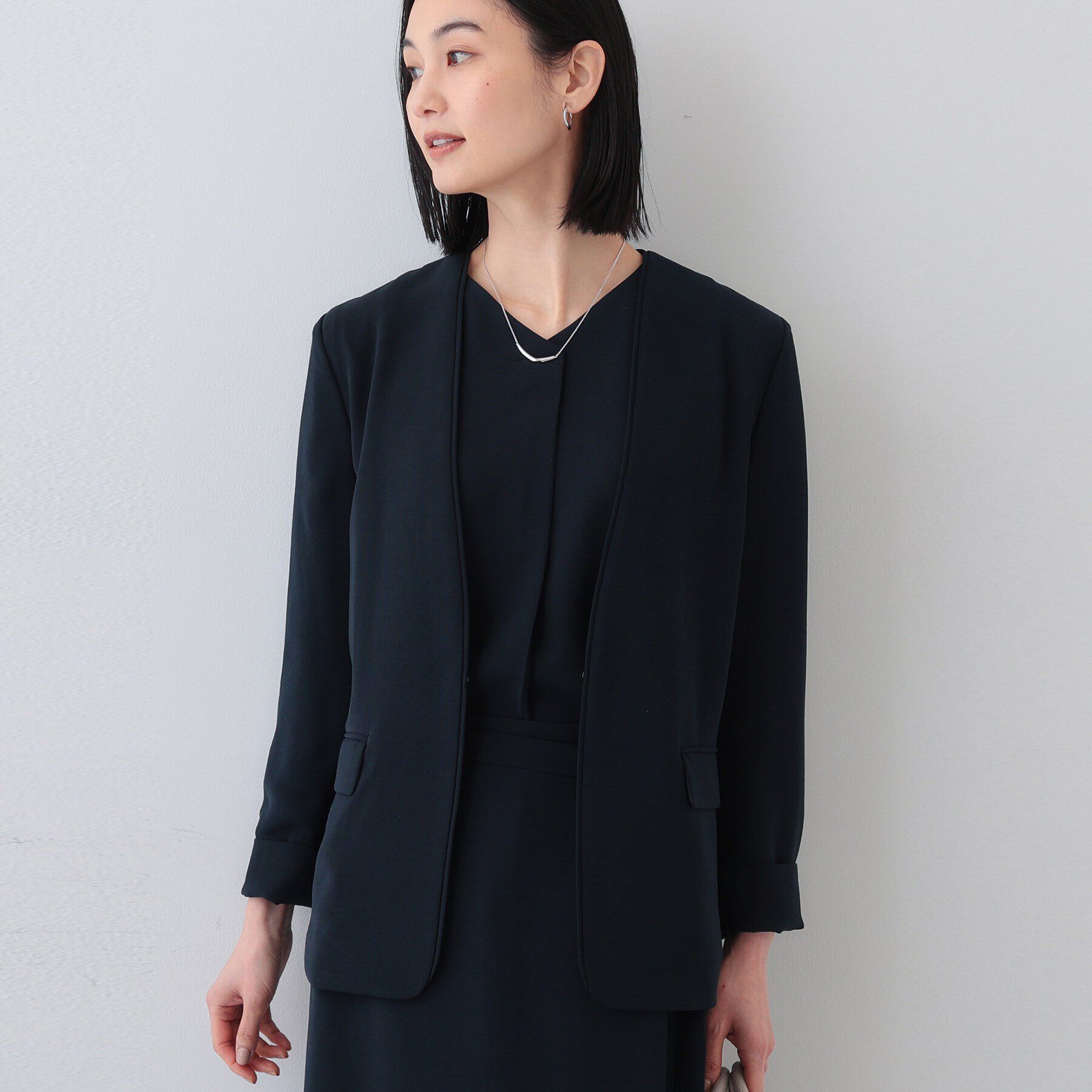 INDIVI「【着る日傘/遮熱/UVケア】ノーカラージャケット」|スーツ|ネイビー(094)