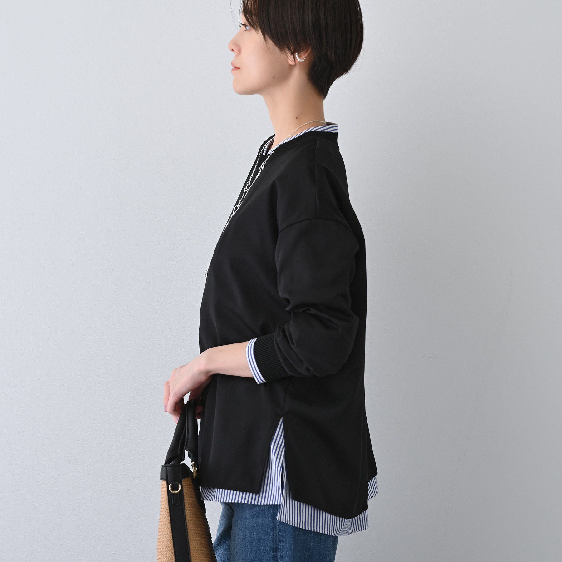 INDIVI「【洗える】異素材ドッキングトップス」|Tシャツ・カットソー|