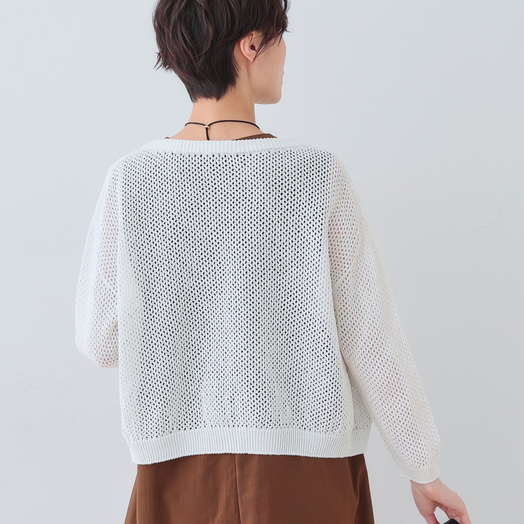 INDIVI「【洗える／コットン100％】メッシュ柄ニットブルゾン」|カーディガン|