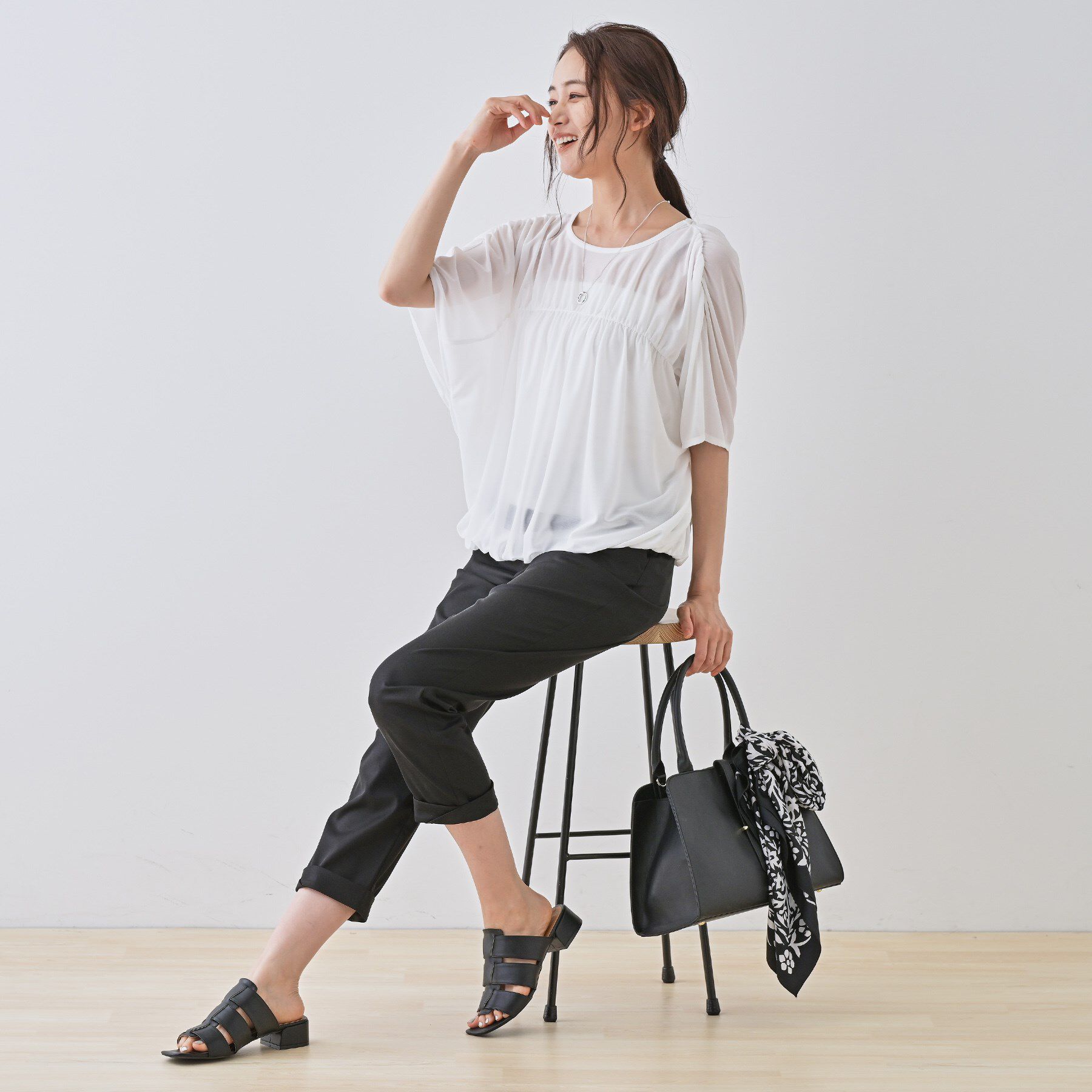 INDIVI「【洗える／体型カバー】シャーリングシアートップス」|Tシャツ・カットソー|