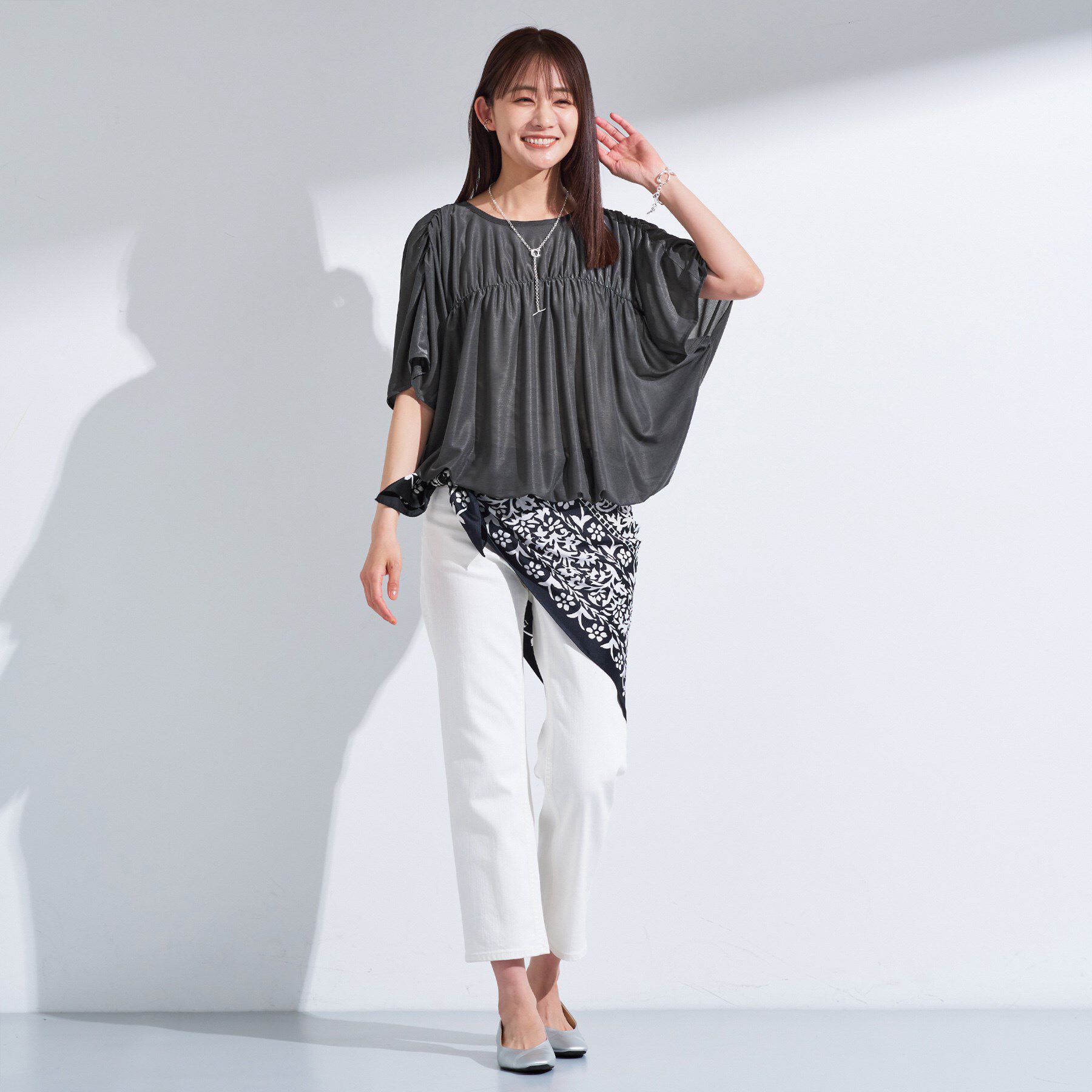 INDIVI「【洗える／体型カバー】シャーリングシアートップス」|Tシャツ・カットソー|