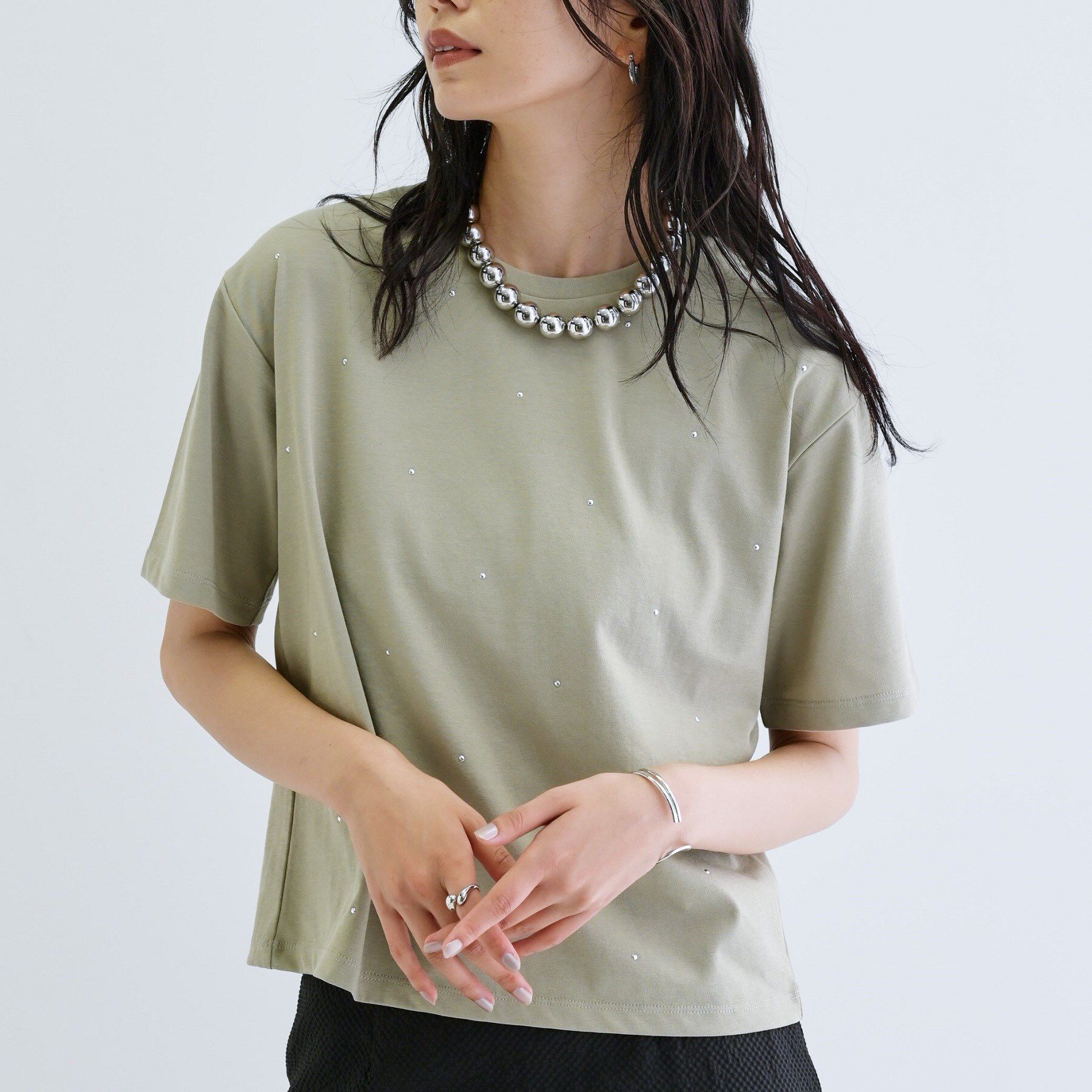 GALLEST「ドットスタッズTシャツ」|Tシャツ・カットソー|オリーブグリーン(0
