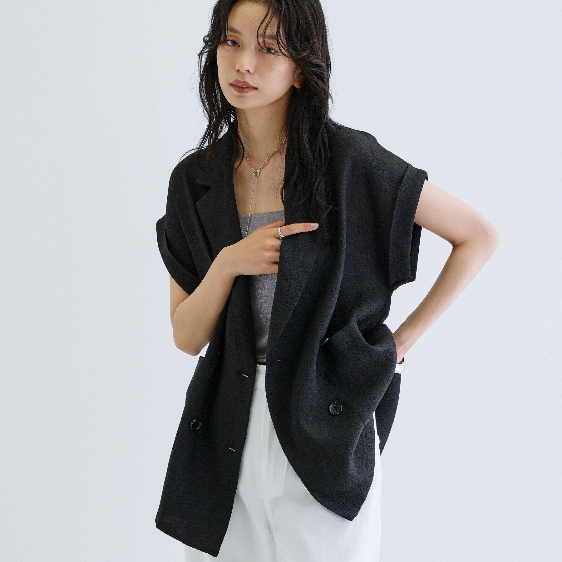 GALLEST「ワッシャー半袖シャツジャケット」|テーラードジャケット|