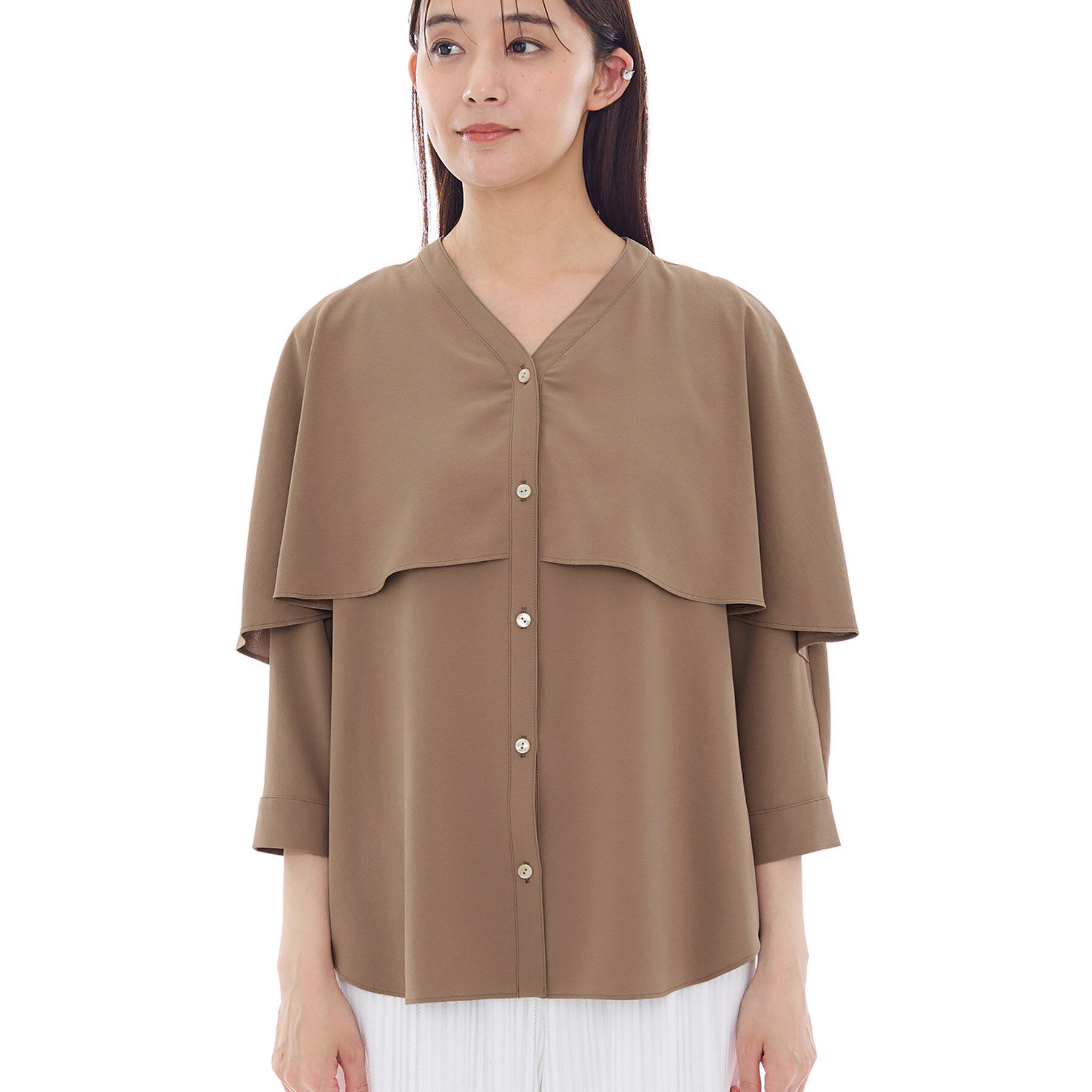 INDIVI「【羽織りとしても活躍！】ケープカラーブラウス」|シャツ・ブラウス|