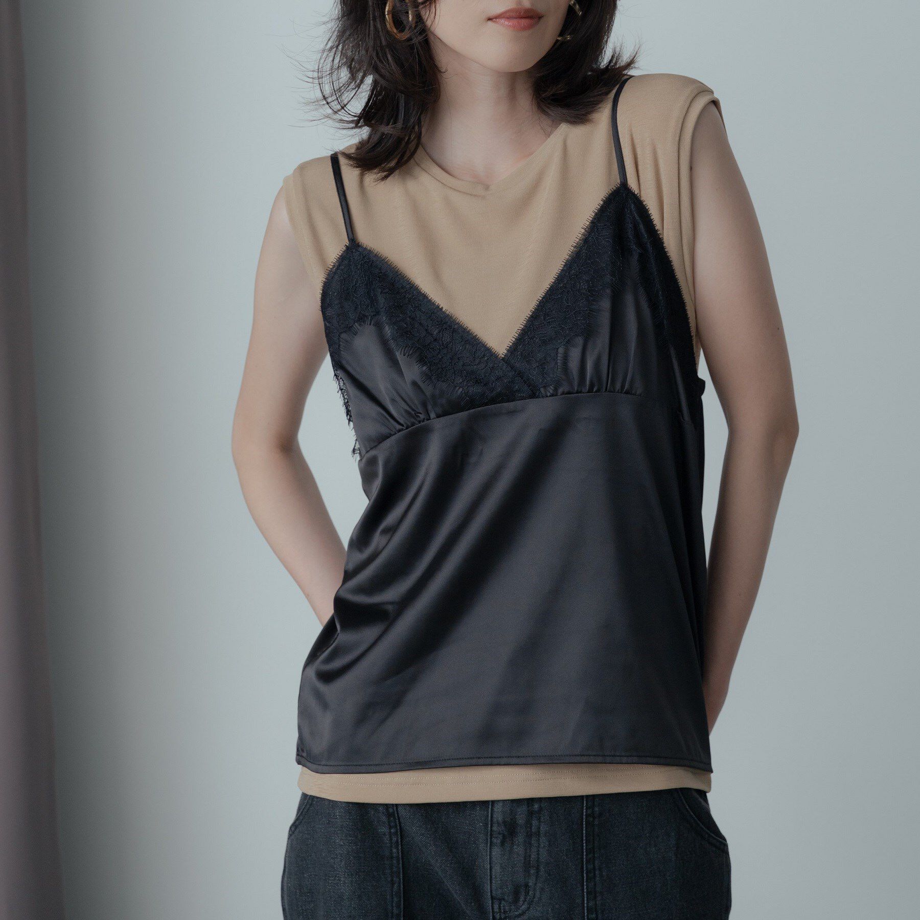 GALLEST「キャミセットカットソー」|Tシャツ・カットソー|ブラック(019)