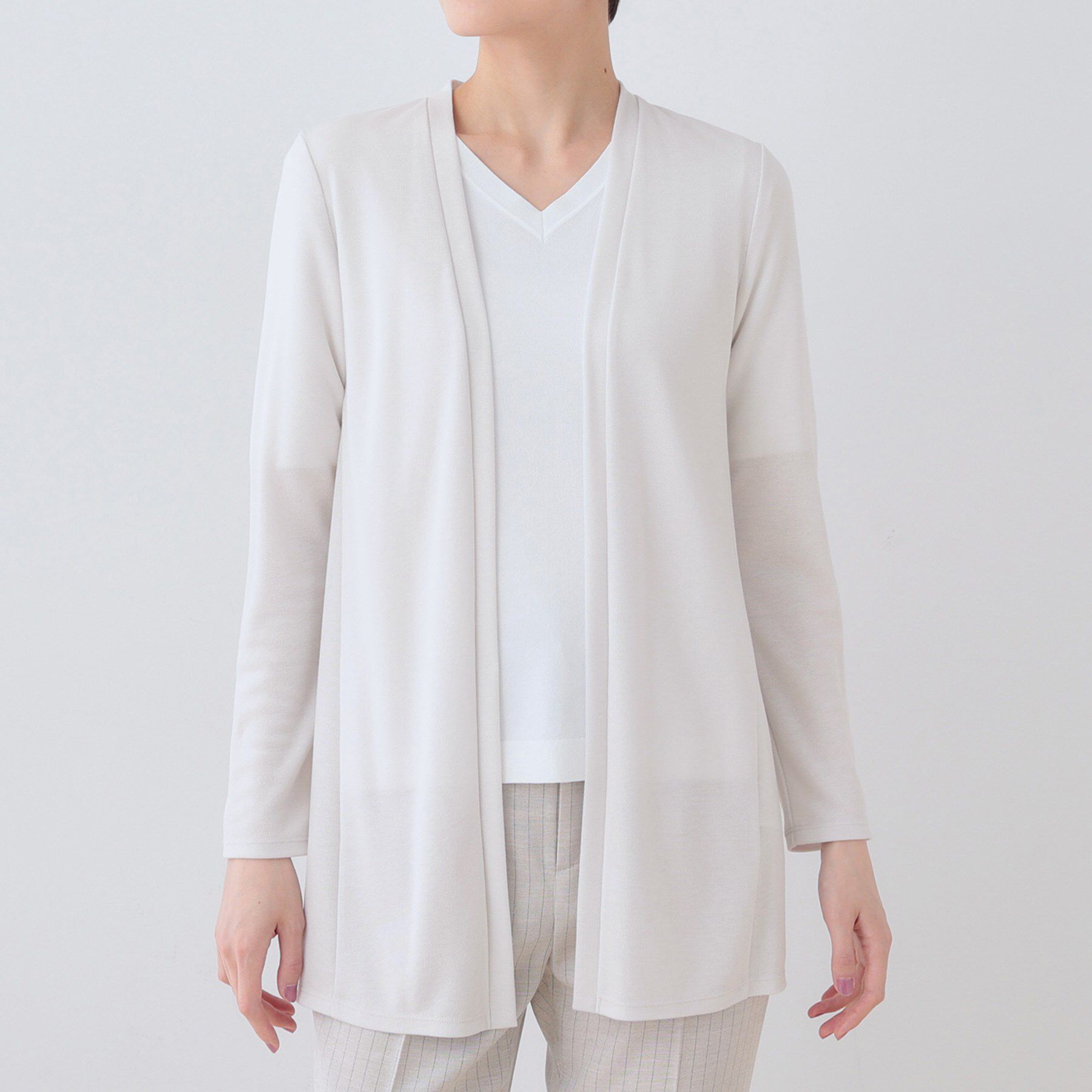 INDIVI「【洗える】着流しジャージカーディガン」|カーディガン|