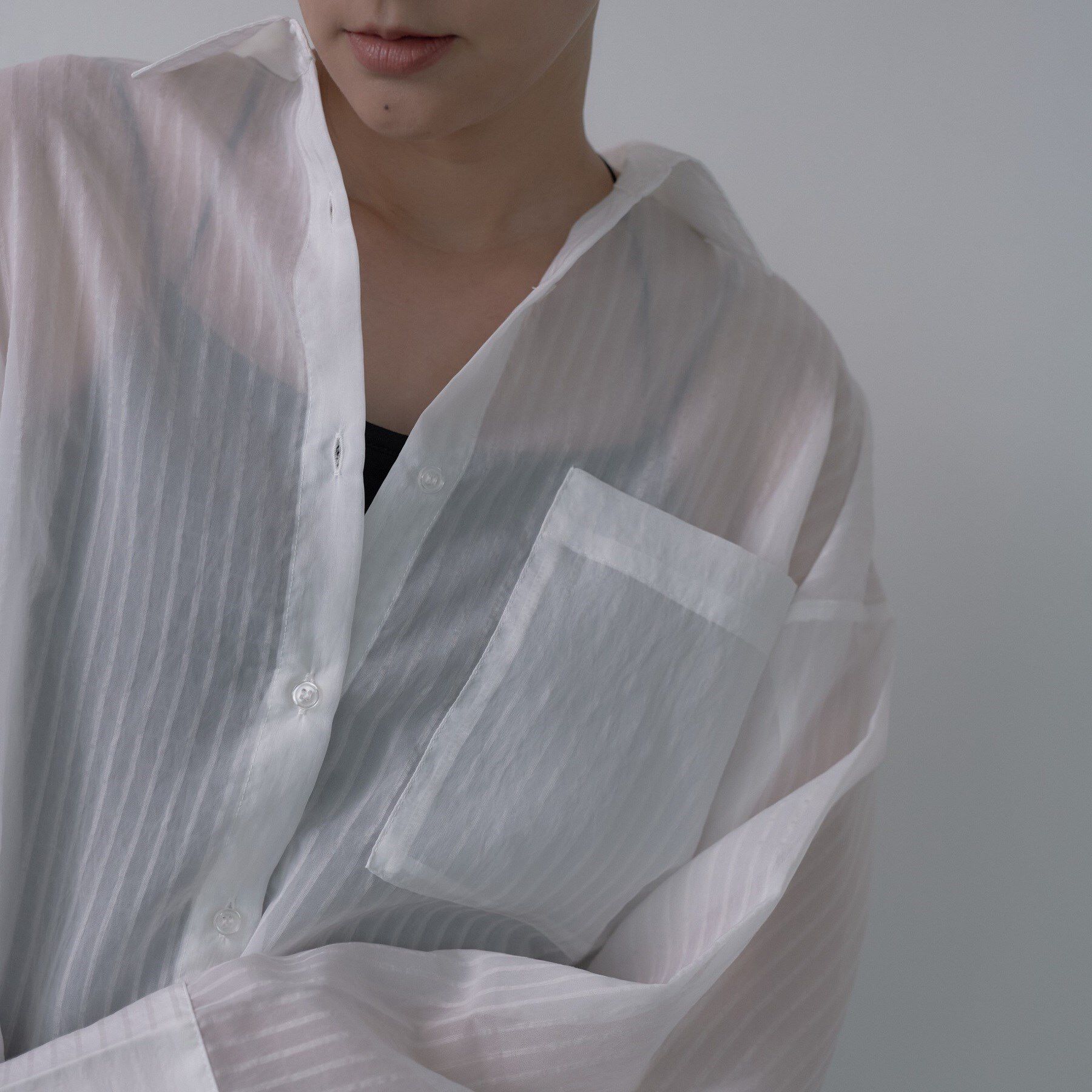 GALLEST「ワイドカフスシアーストライプシャツ/秋服/シアーシャツ」|シャツ・ブラウス|