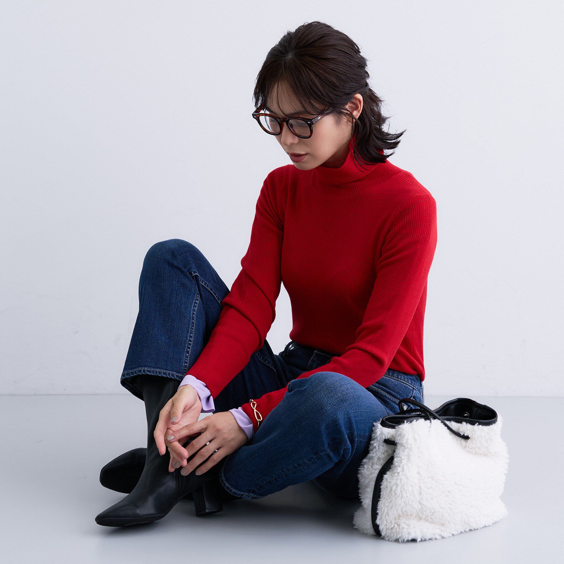 INDIVI「【洗える／毛玉になりにくい】エクストラファインウール リブタートルニット」|ニット・セーター|