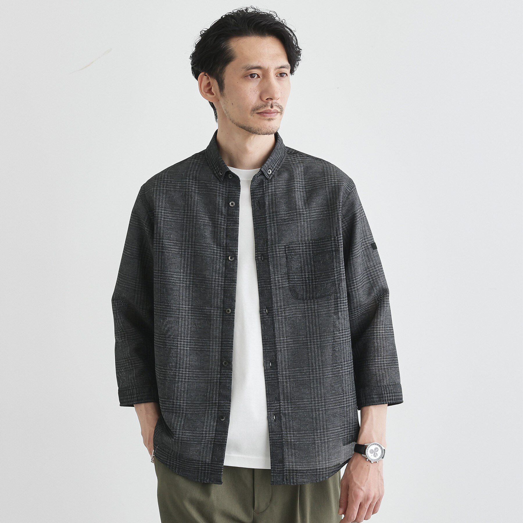 TAKEO KIKUCHI「【Sサイズ～】カラミ織り 7分袖シャツ」|シャツ・ブラウス|チャコールグレー(2