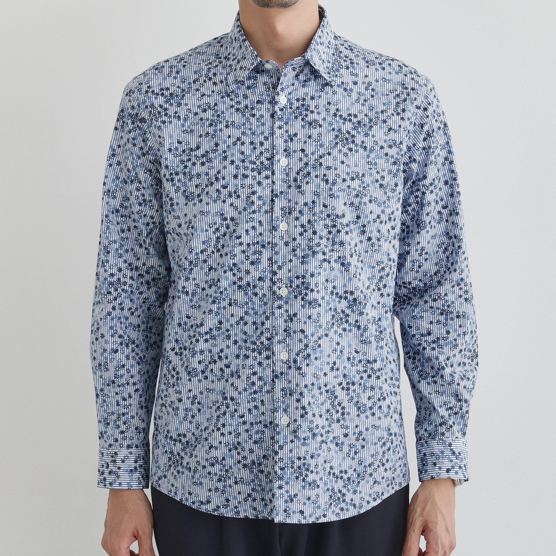 TAKEO KIKUCHI「ストライプ小花 長袖シャツ」|シャツ・ブラウス|