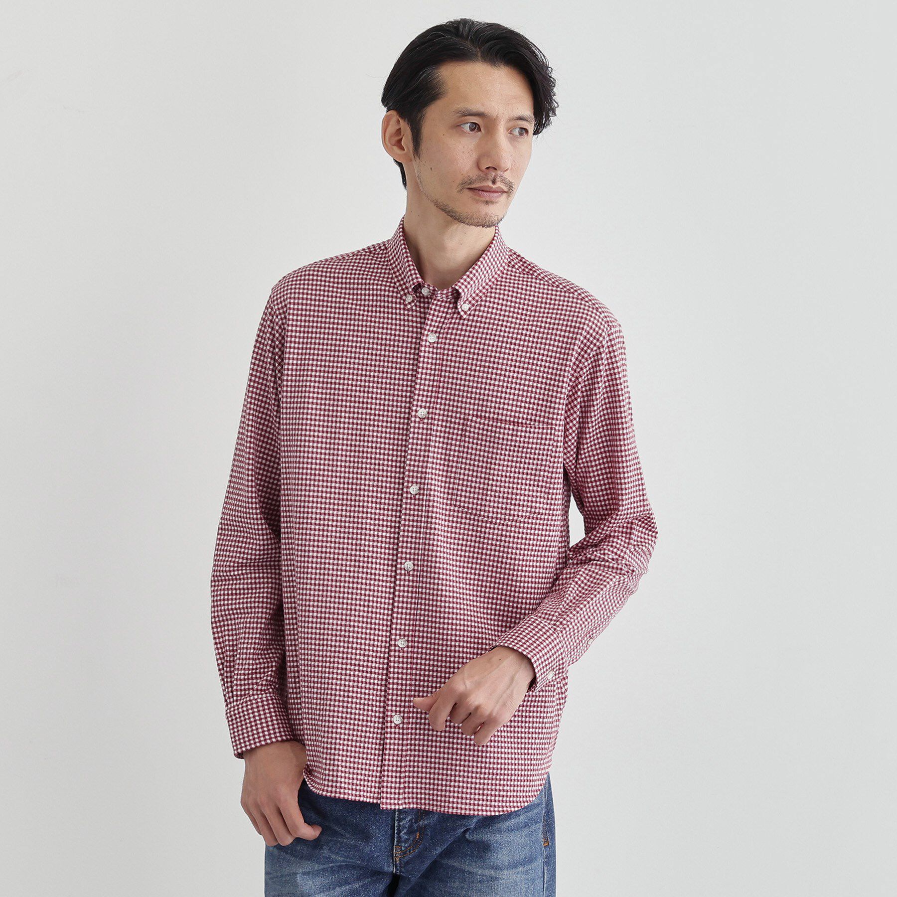 TAKEO KIKUCHI「シアサッカーギンガムチェック ストレッチシャツ」|シャツ・ブラウス|