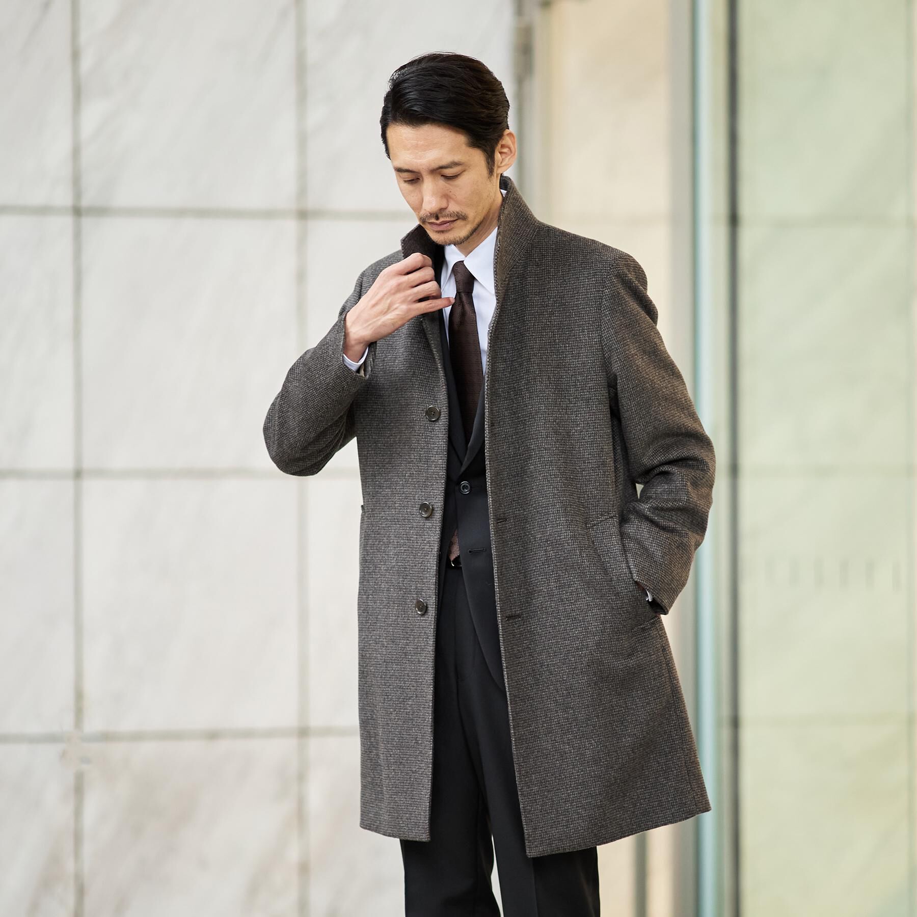 TAKEO KIKUCHI「カシミヤブレンド ビーバー調ピンヘッドスタンドカラーコート」|その他|