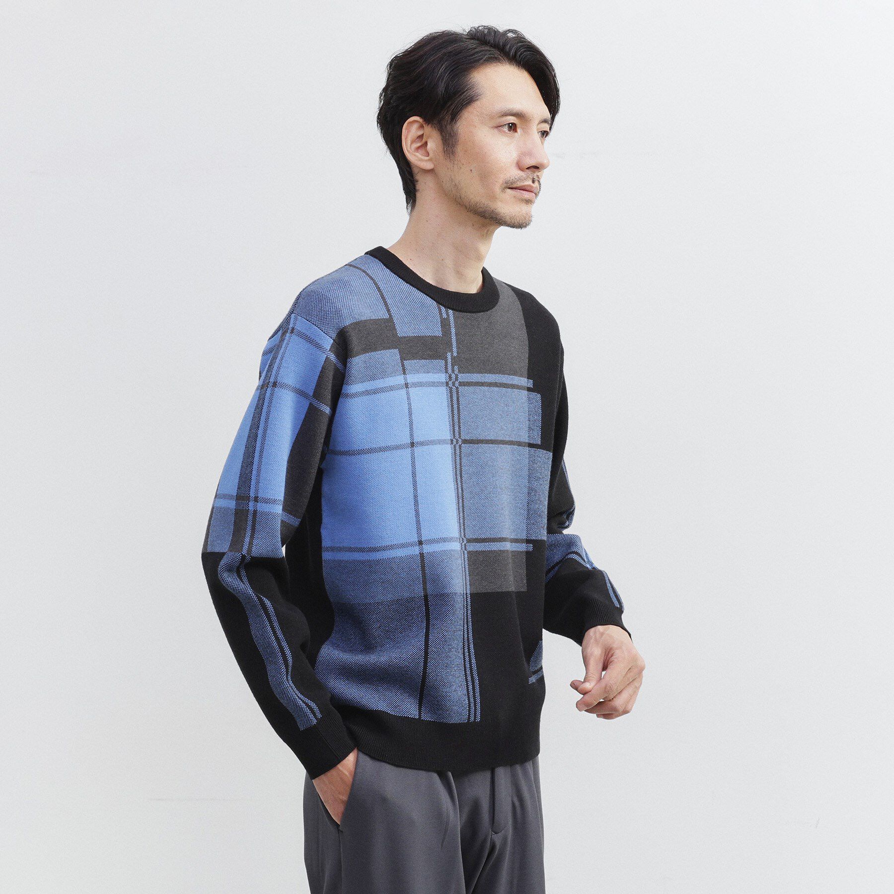 TAKEO KIKUCHI「ランダム チェック ジャカード ニット」|ニット・セーター|