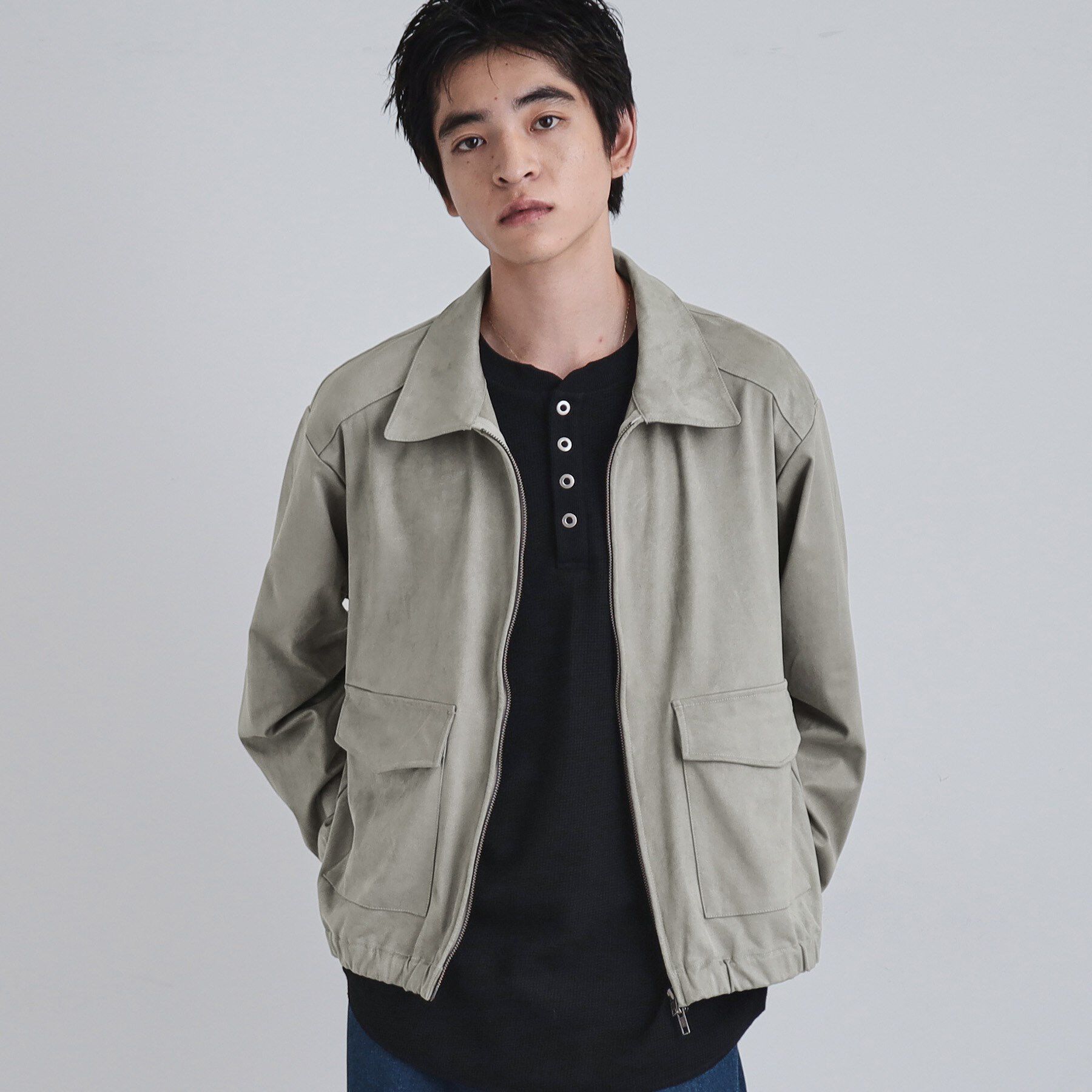 tk.TAKEO KIKUCHI「フェイクスエードシャツアウター」|ブルゾン・スタジャン|ライトグレー(011