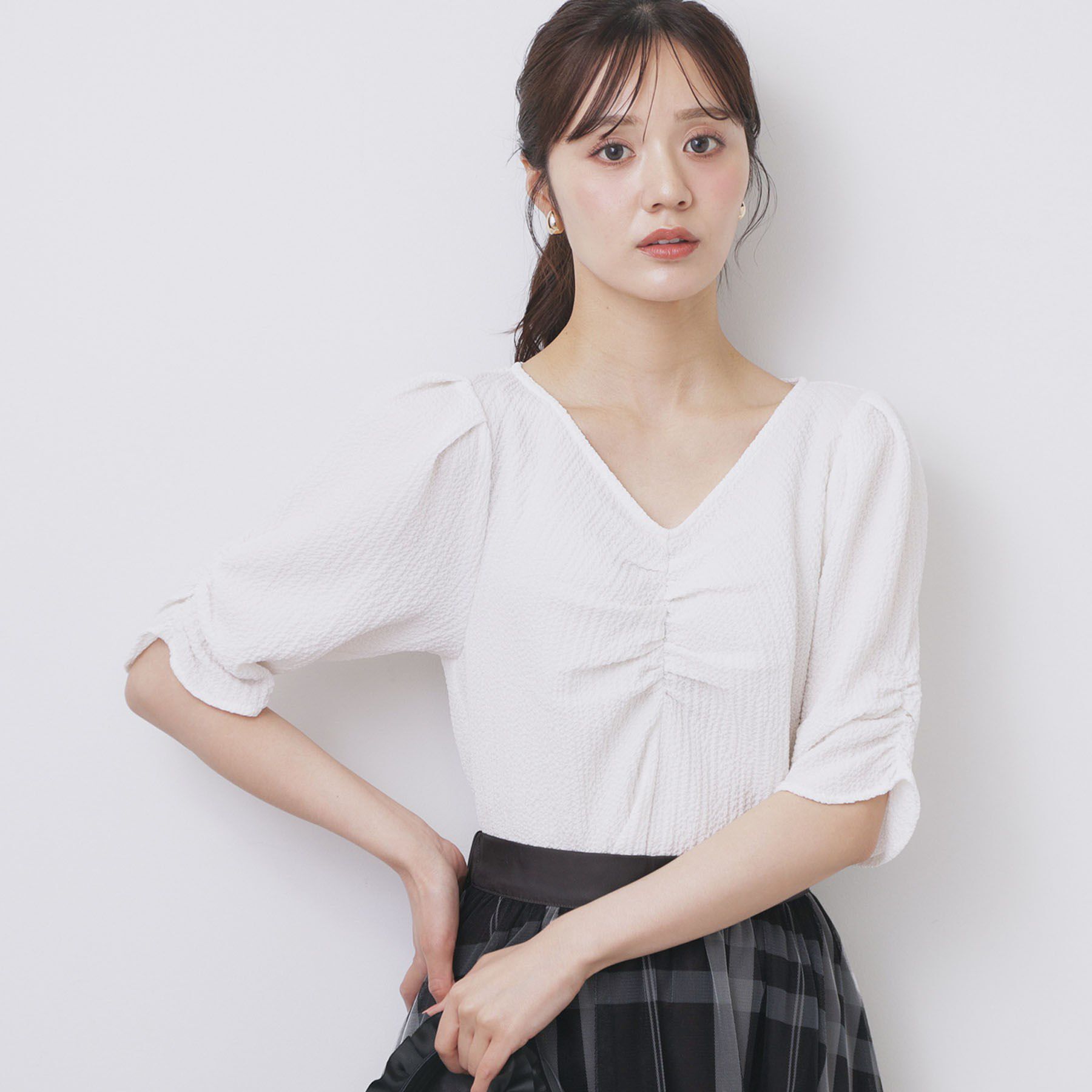 index「フロントギャザージャガードブラウス【洗濯機洗い可】」|シャツ・ブラウス|