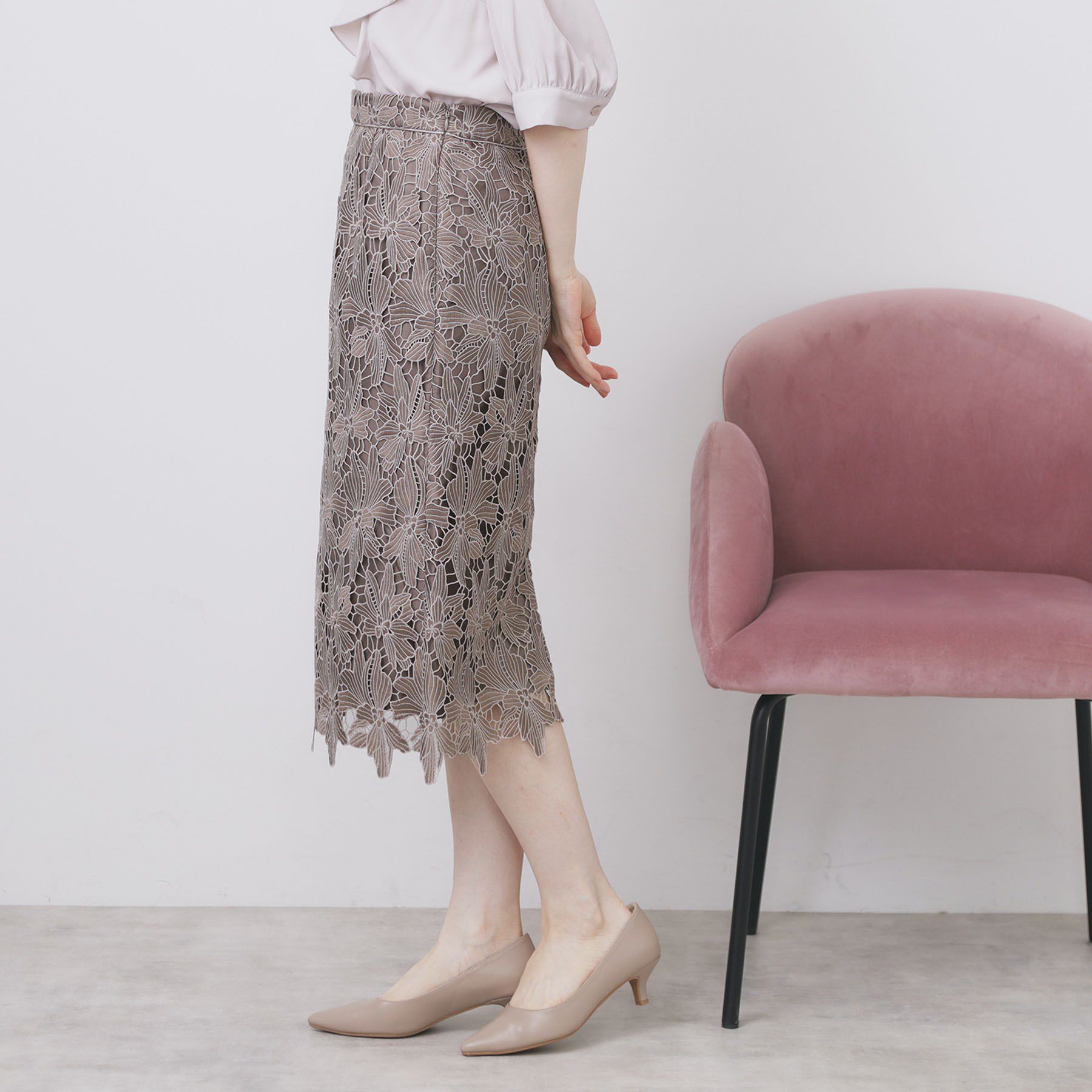 index「《S-3Lサイズ》バイカラーレースタイトスカート【洗濯機洗い可】」|スカート|