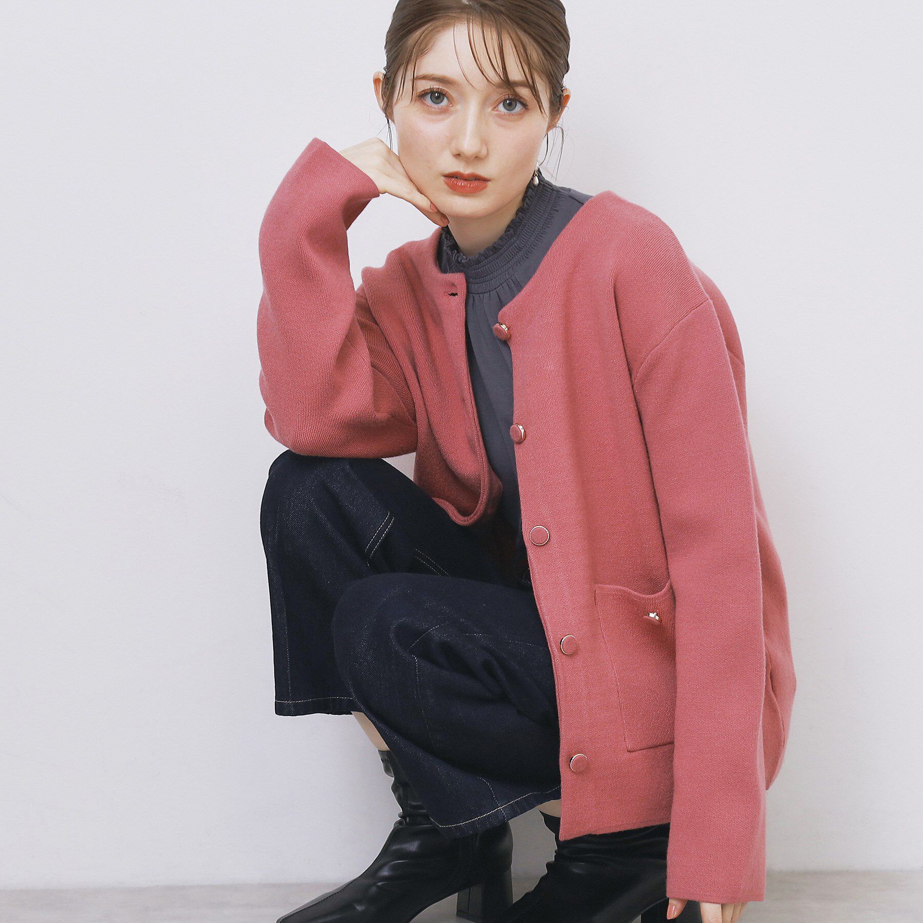 index「ダブルフェイスコーディガン【洗濯機OK】」|カーディガン|ピンク(873)