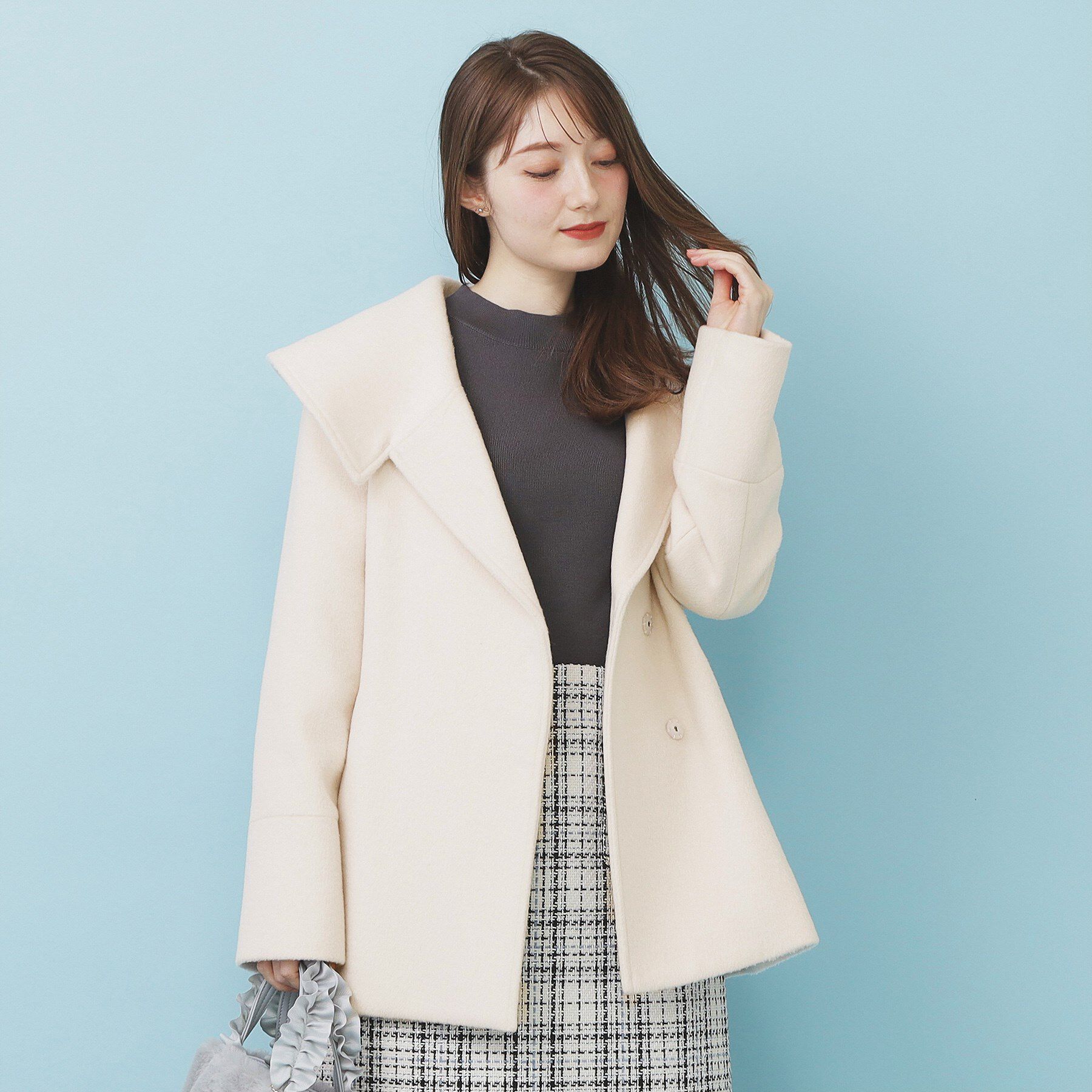 index「ベルト付ビッグカラーミドルコート」|チェスターコート|グレージュ(050)