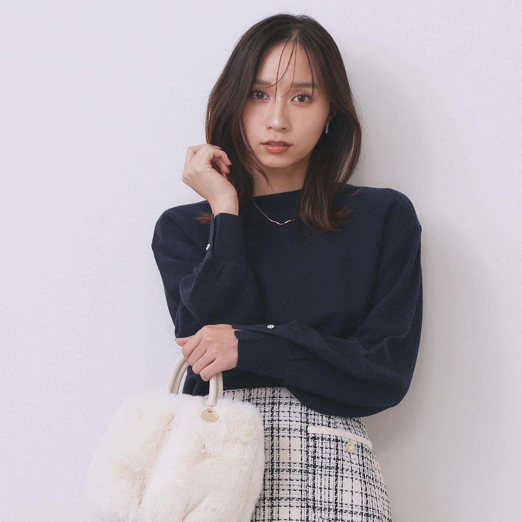 index「ラメガーター編みボートネックニット【洗濯機OK】《8col/XS～LL》」|ニット・セーター|ネイビー(094)