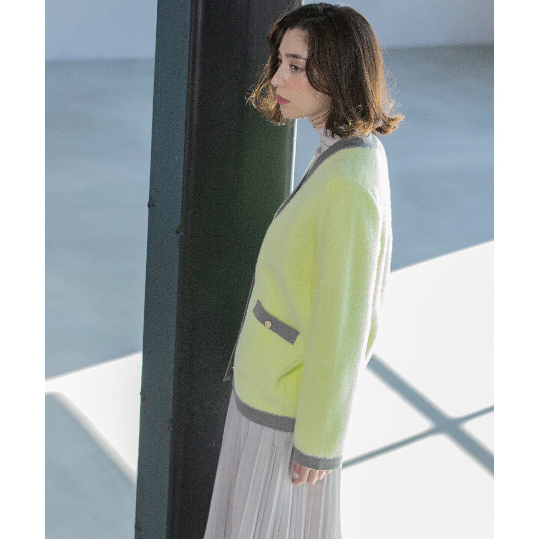 OPAQUE.CLIP「フェザーヤーン配色Vネックカーディガン【洗濯機洗い可】」|カーディガン|