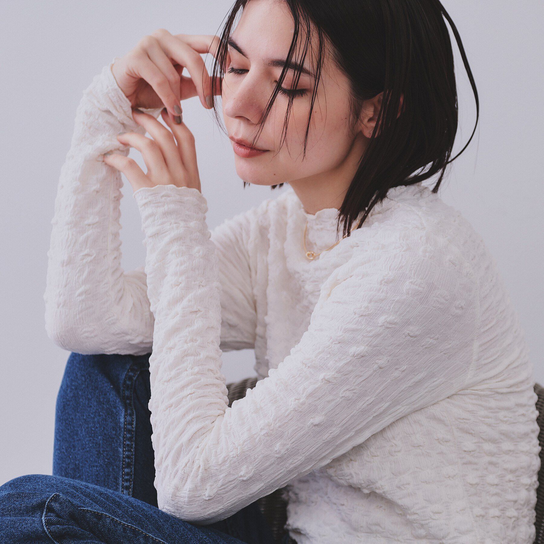 OPAQUE.CLIP「ぽこぽこハイネックカットソー【洗濯機洗い可】」|Tシャツ・カットソー|オフホワイト(003