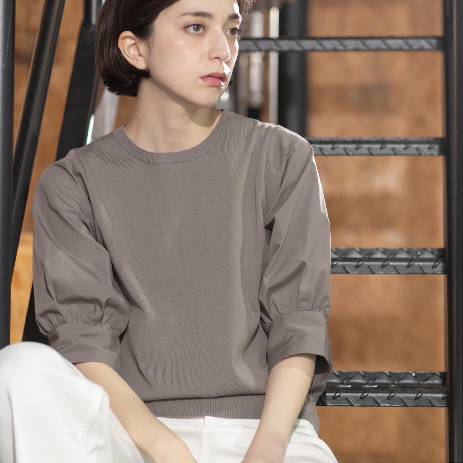 OPAQUE.CLIP「フハクスリーブドッキングニット【洗濯機洗い可】」|ニット・セーター|