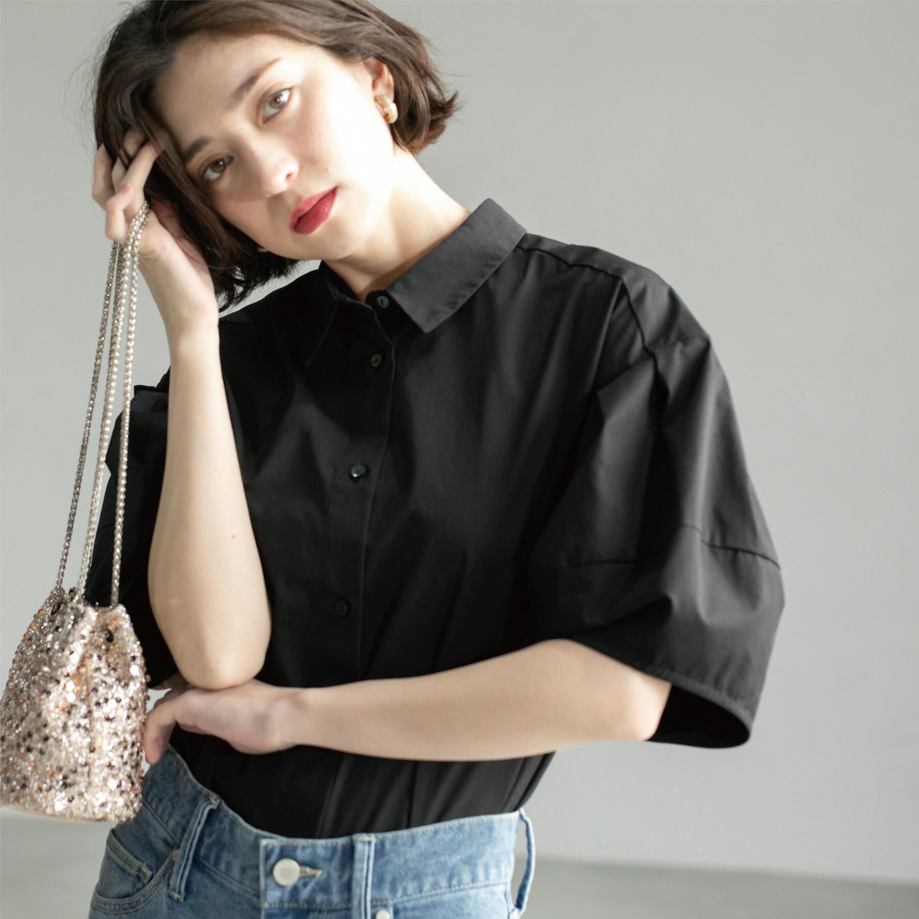 OPAQUE.CLIP「《美人百花掲載》ランタンスリーブシャツ【洗濯機洗い可】」|シャツ・ブラウス|ブラック(019)