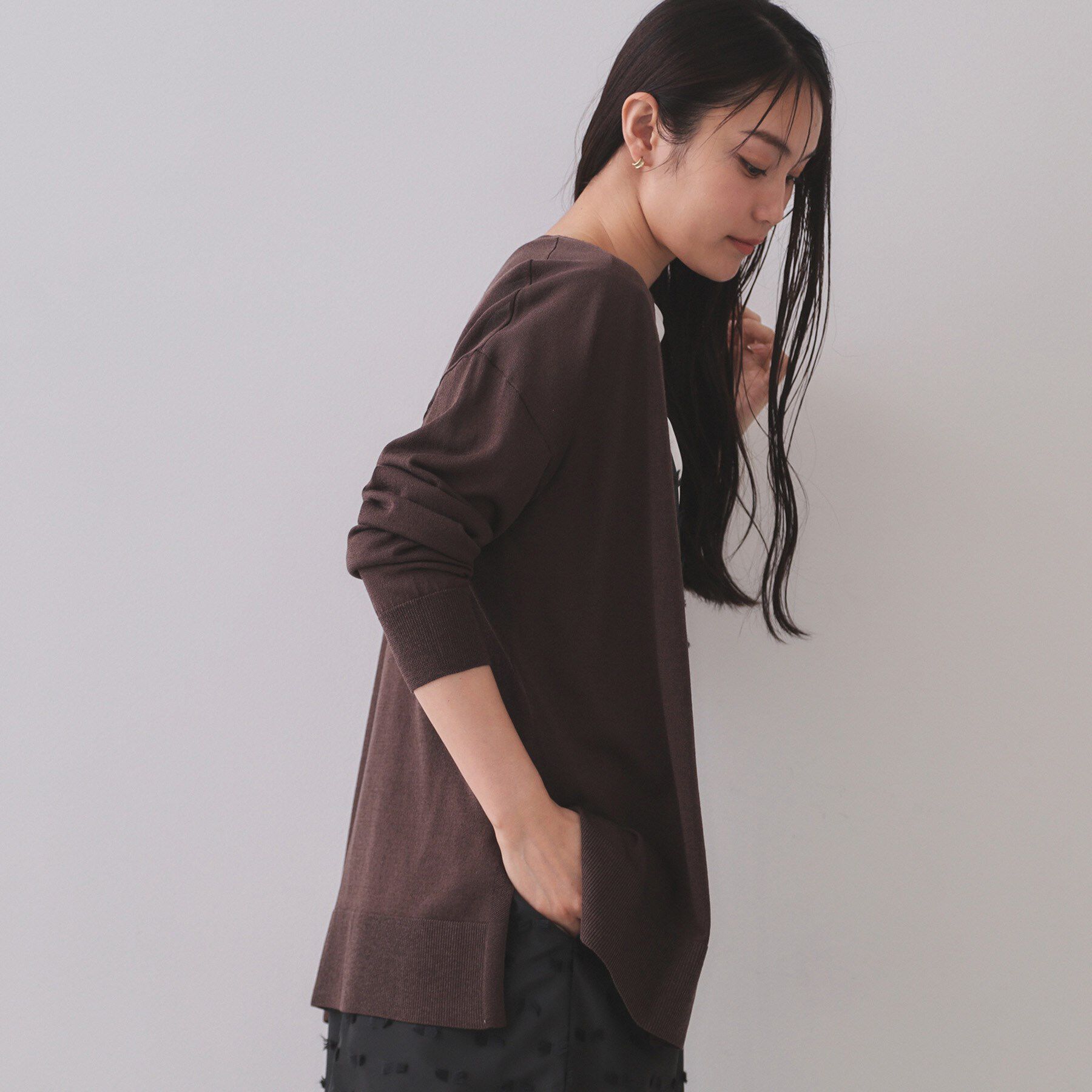 OPAQUE.CLIP「ミドル丈ニットカーディガン【抗ピル/洗濯機洗い可/接触冷感】」|カーディガン|