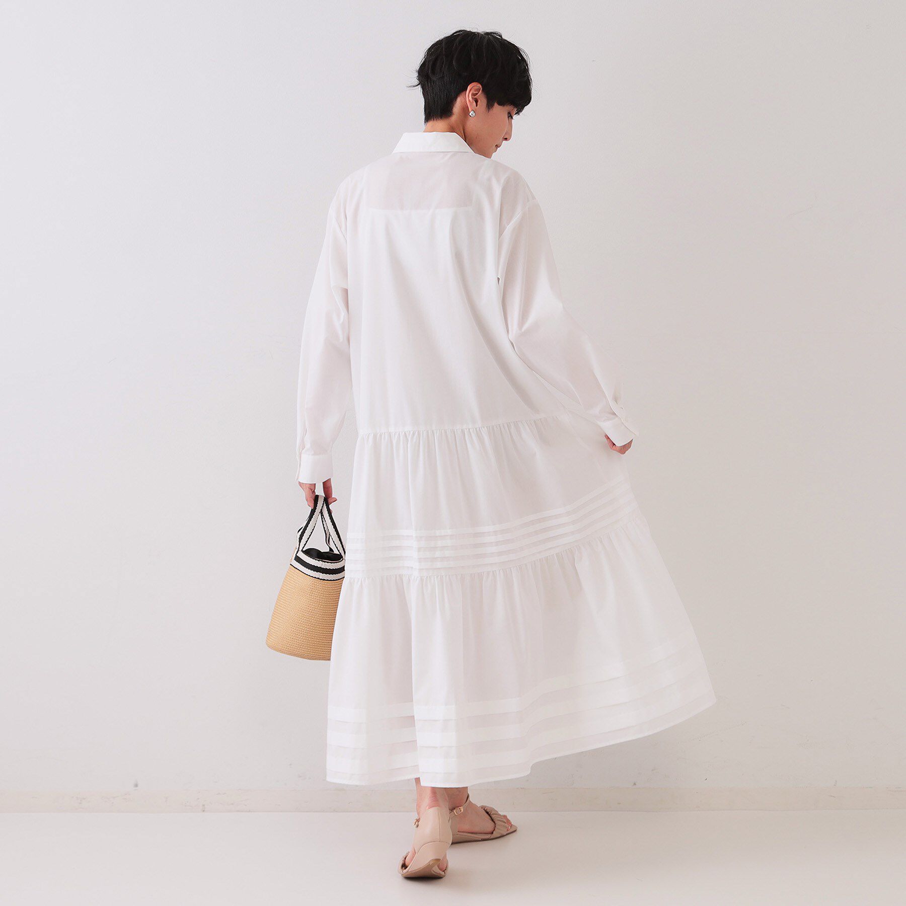 OPAQUE.CLIP「裾タックティアードシャツワンピース【洗濯機洗い可】」|ワンピース|