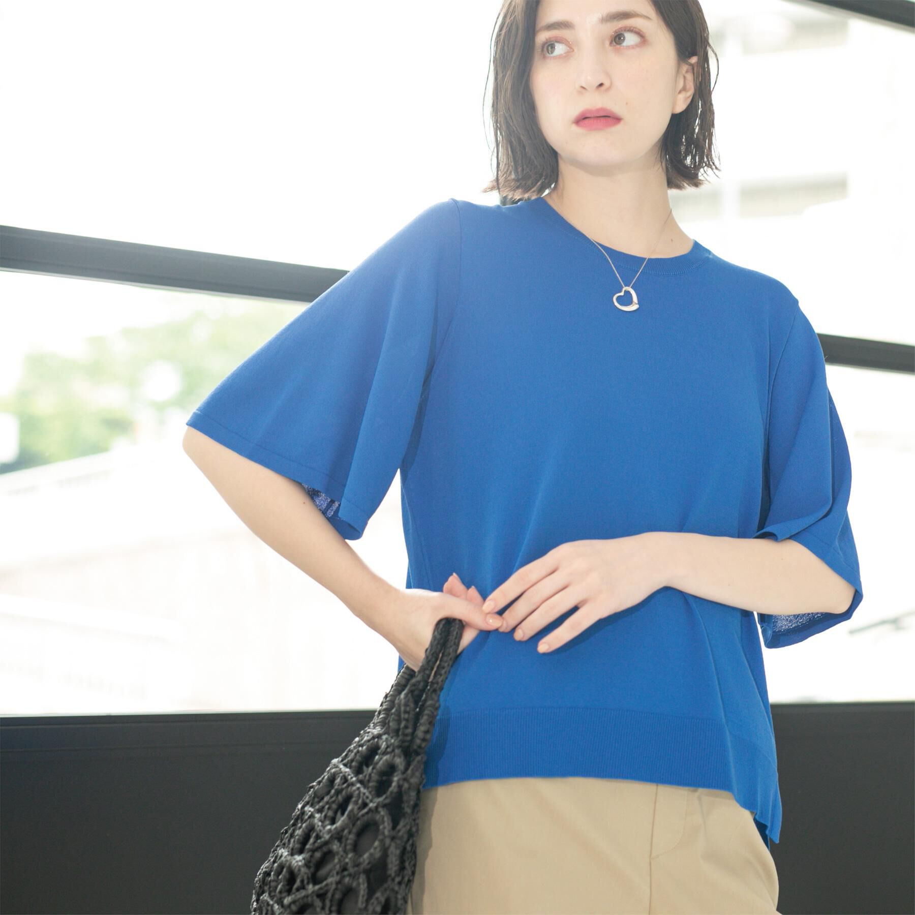 OPAQUE.CLIP「《6色展開/S-LLサイズ》フレアスリーブニット【UV/接触冷感/抗ピル/洗濯機洗い可】」|ニット・セーター|