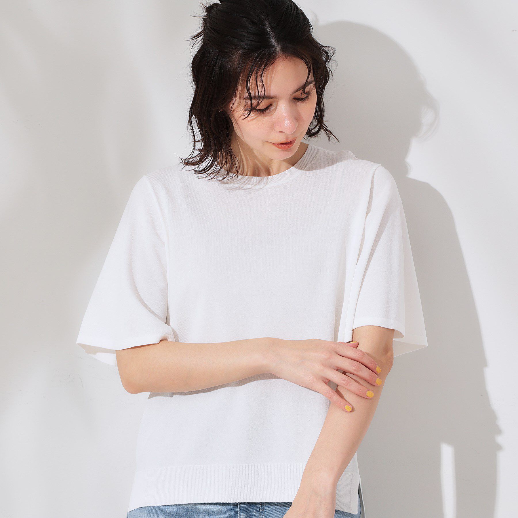 OPAQUE.CLIP「《6色展開/S-LLサイズ》フレアスリーブニット【UV/接触冷感/抗ピル/洗濯機洗い可】」|ニット・セーター|