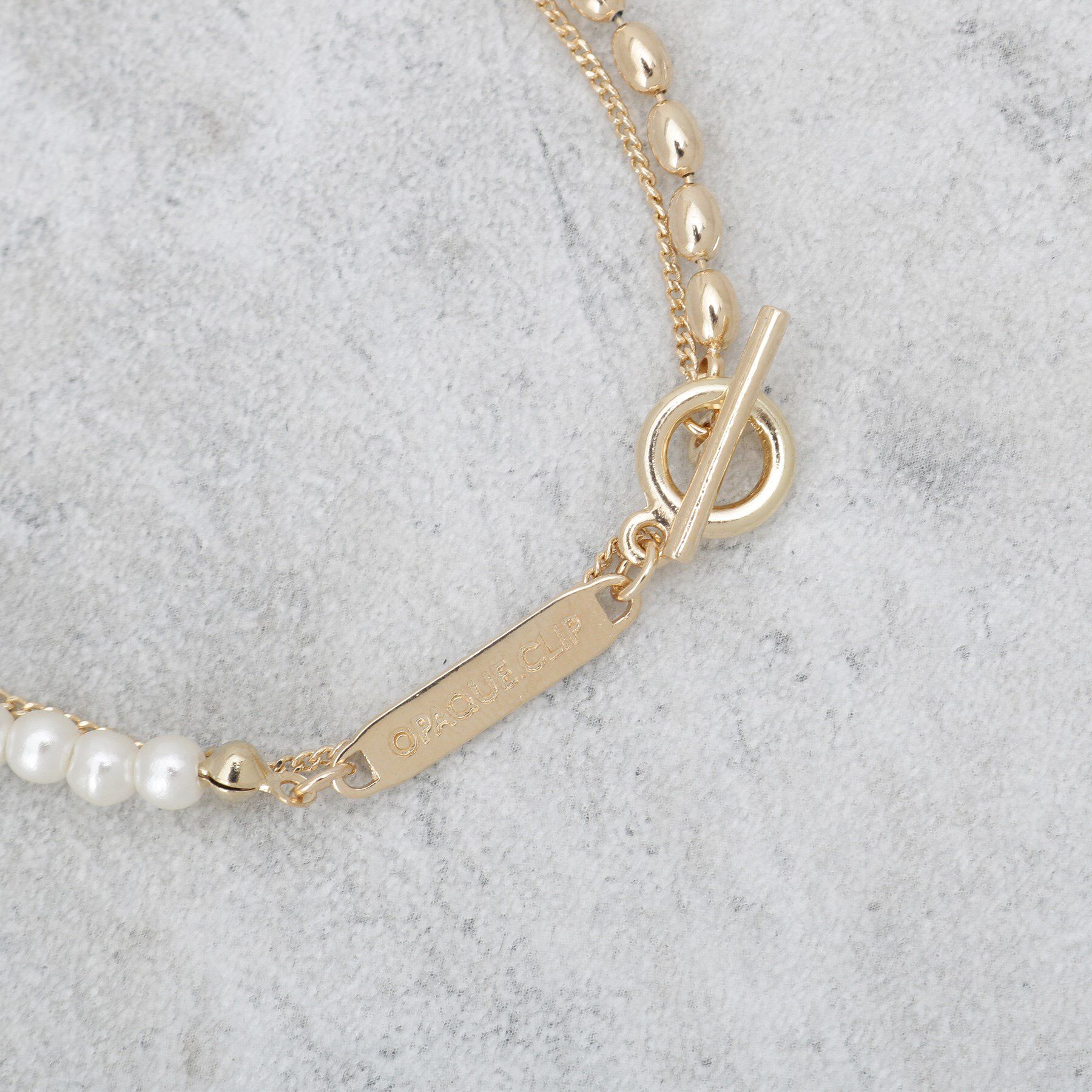 OPAQUE.CLIP「フェイクパール&times;チェーン2連ブレスレット」|ブレスレット・バングル|