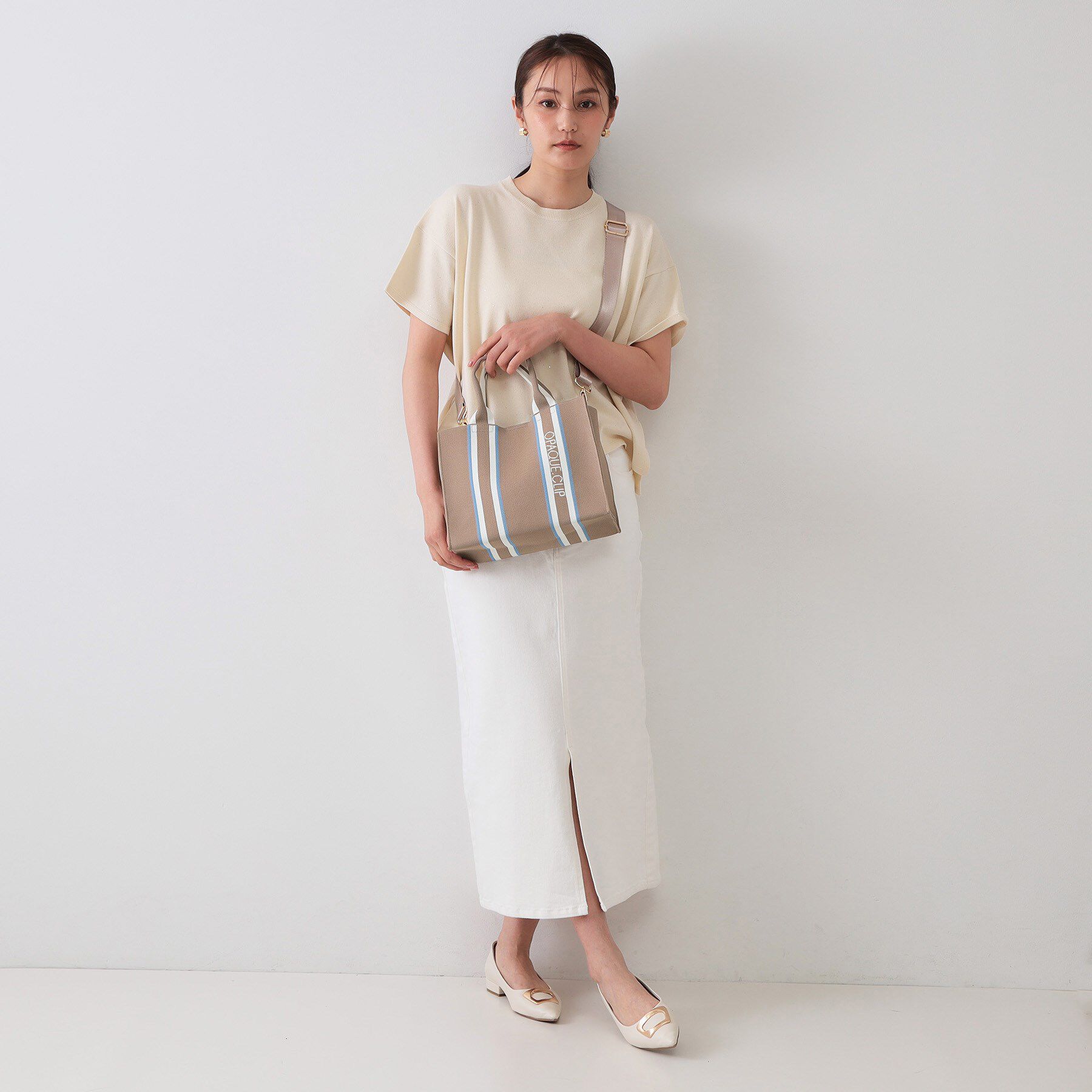 OPAQUE.CLIP「【2WAY】ラインハンドルスクエアニットミドルトートバッグ」|トートバッグ|