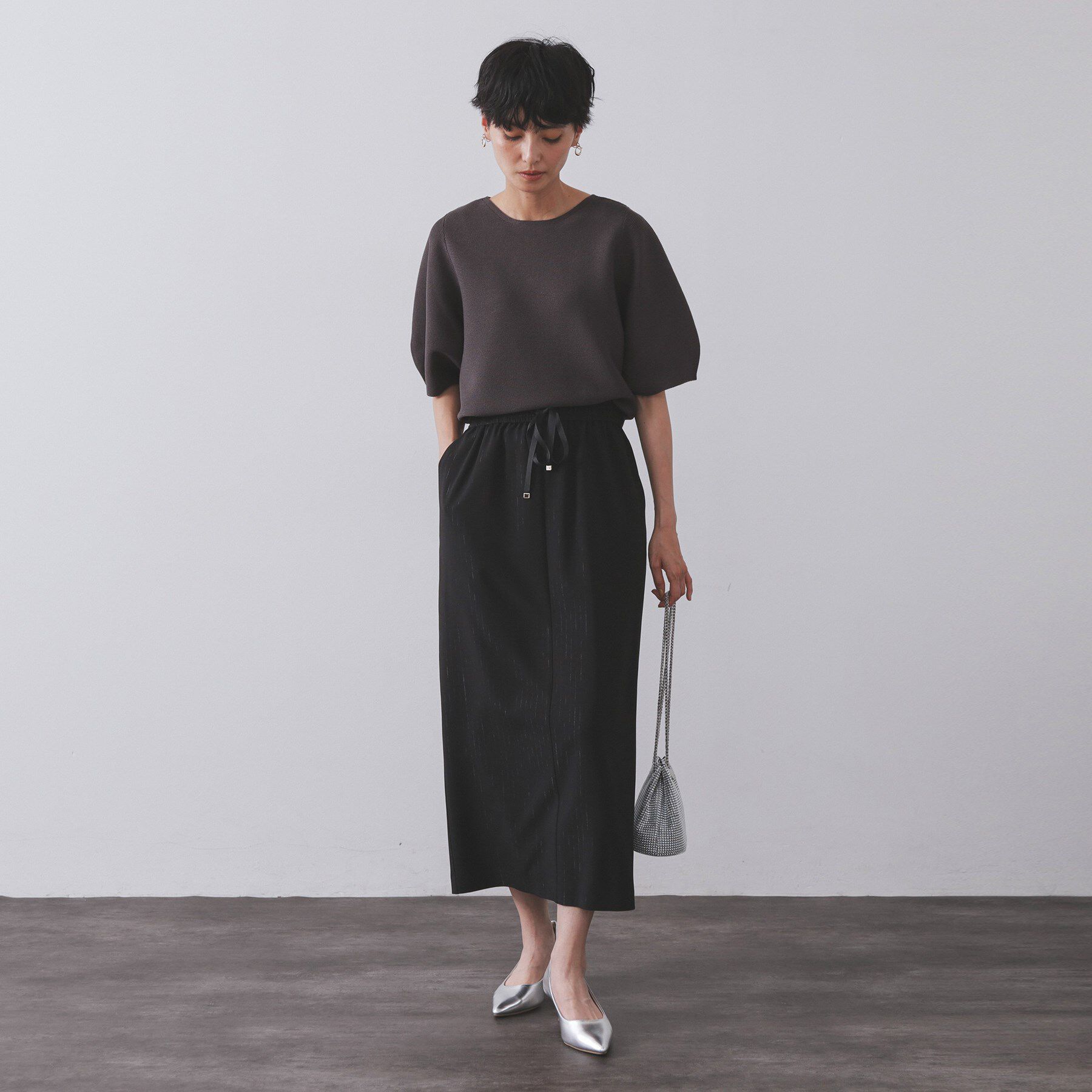 OPAQUE.CLIP「ラメストライプイージーナロースカート/セットアップ可【洗濯機洗い可/防シワ/吸水速乾】」|スカート|