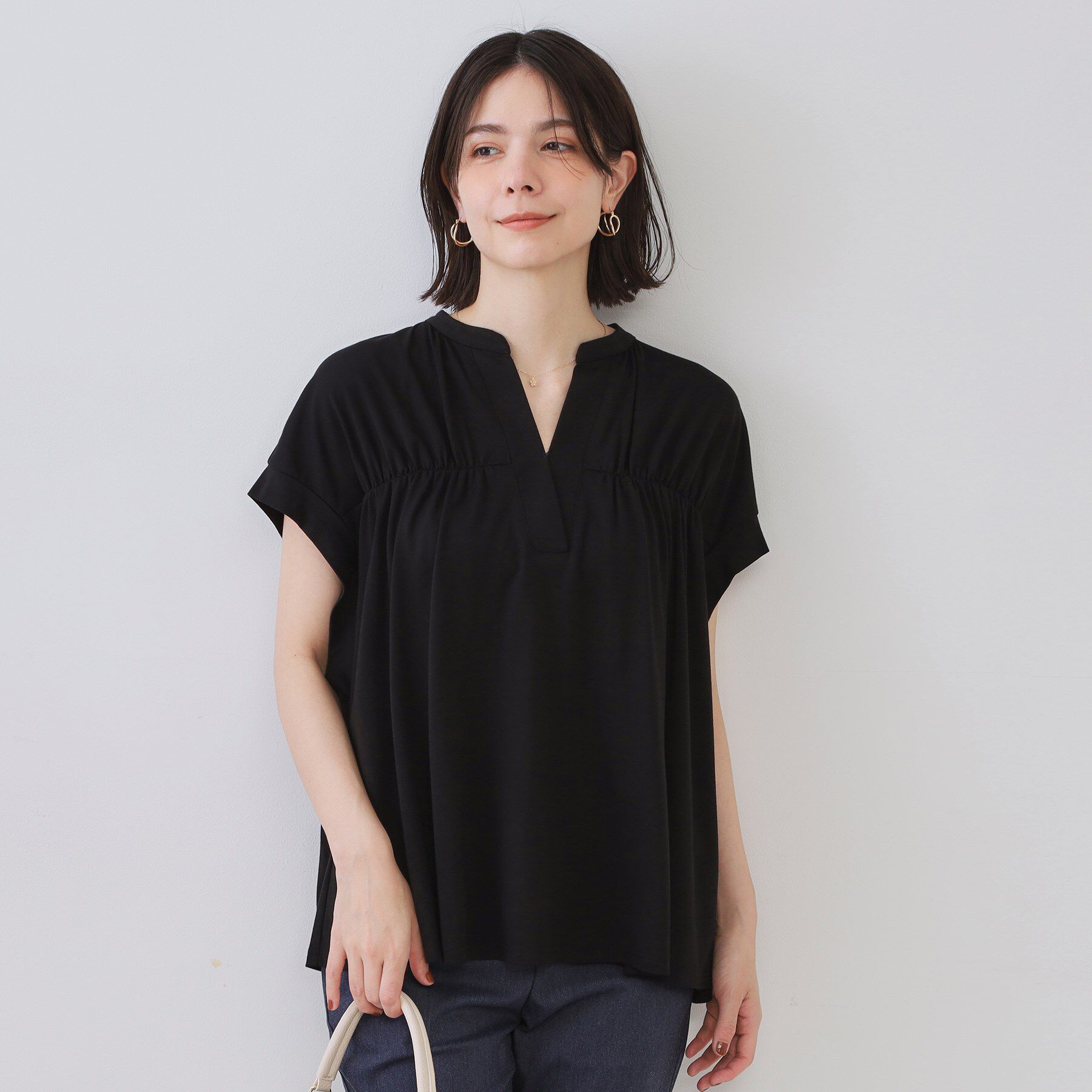 OPAQUE.CLIP「スキッパーフレアカットソー【接触冷感/洗濯機洗い可】」|Tシャツ・カットソー|ブラック(019)