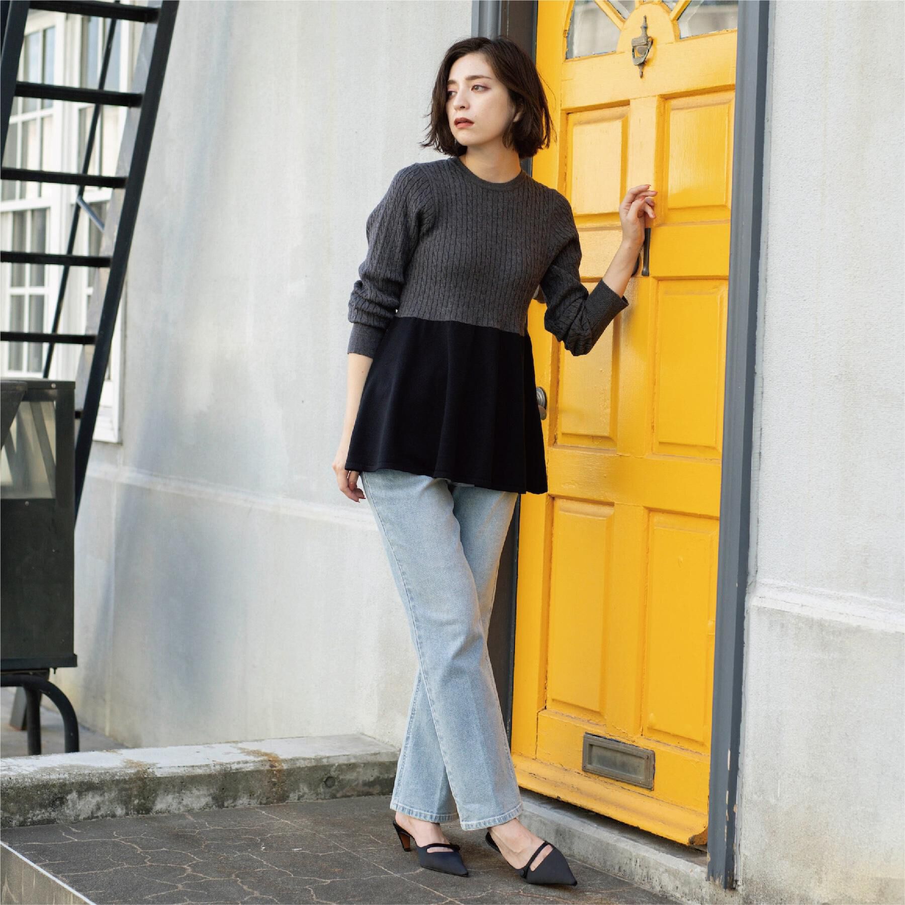 OPAQUE.CLIP「ストレッチセミフレアデニム【洗濯機洗い可】《SS-LLサイズ》」|デニム|